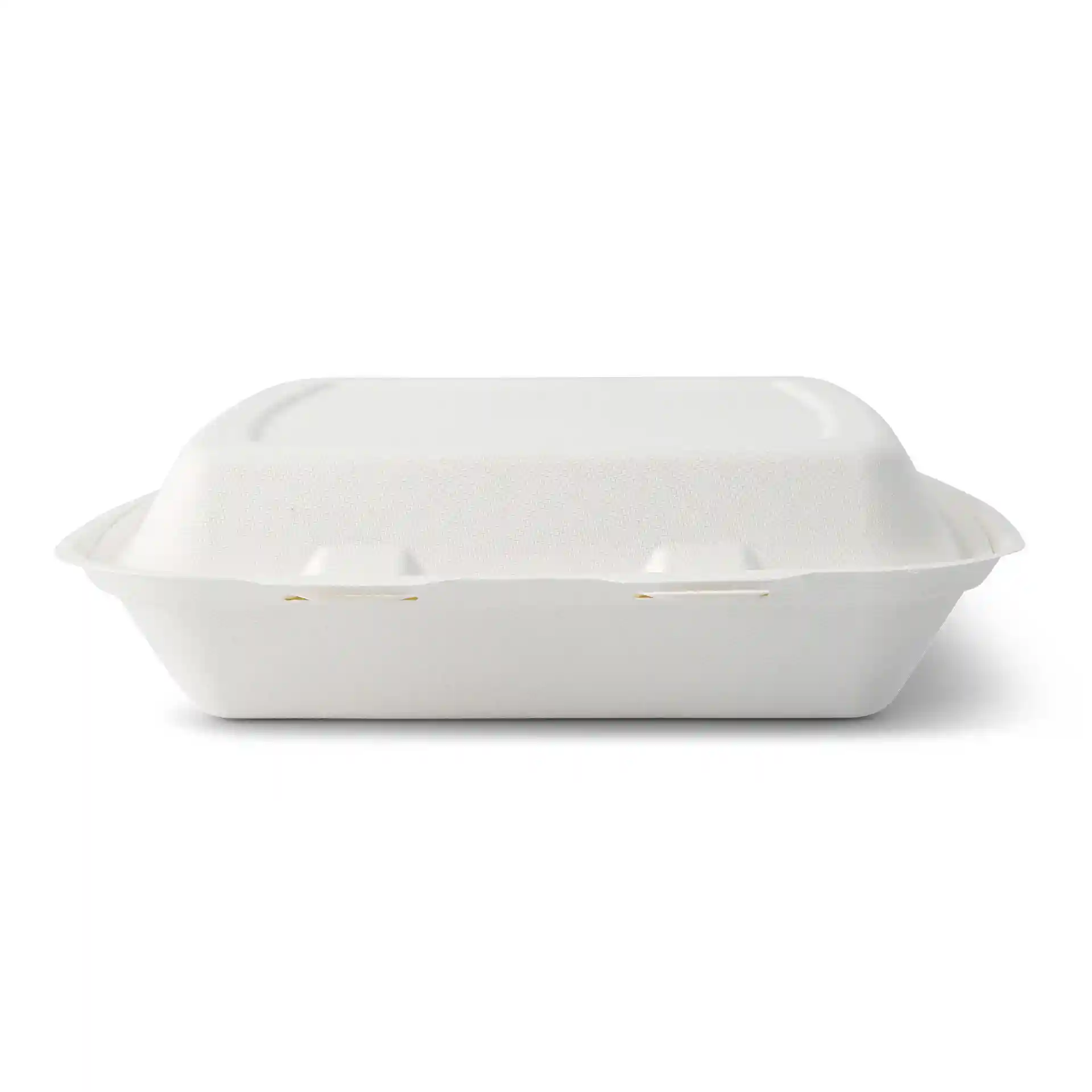 Witte rechthoekige container met scharnierdeksel van suikerriet, 25 x 20 x 7,5 cm.