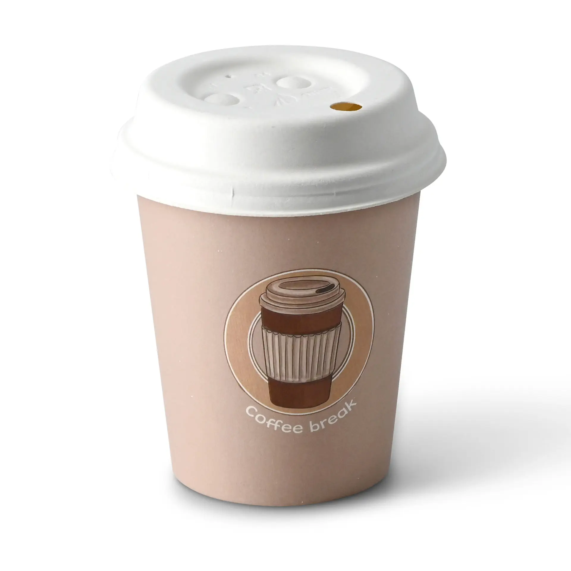 Bedrukte kartonnen bekers "Coffeebreak" 200 ml / 8 oz, Ø 80 mm, wit