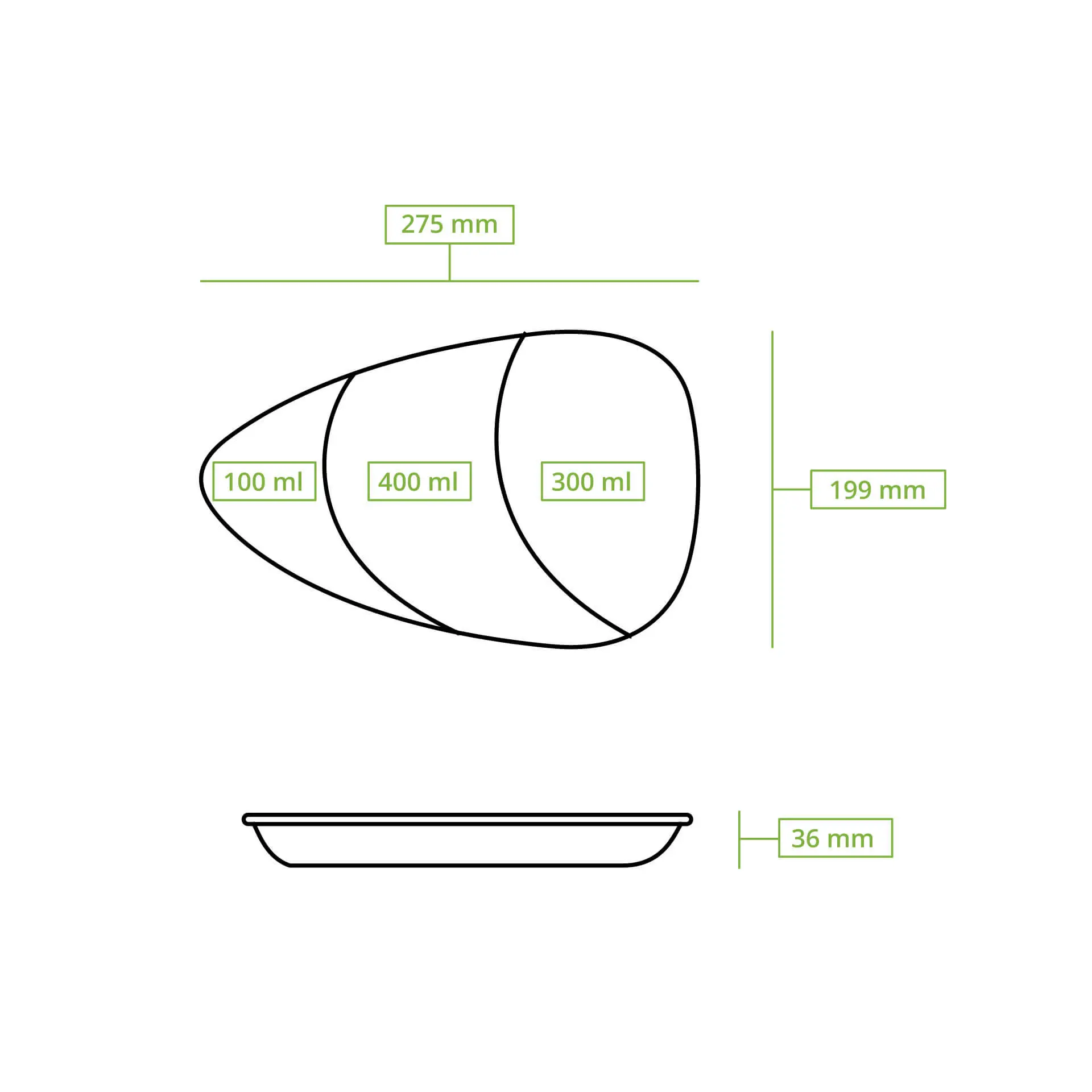 | 2 VOOR 1 | Herbruikbaar menubord merways-Plate 27,5 x 20 x 3,5 cm, 3 compartimenten, spinazie / donkergroen