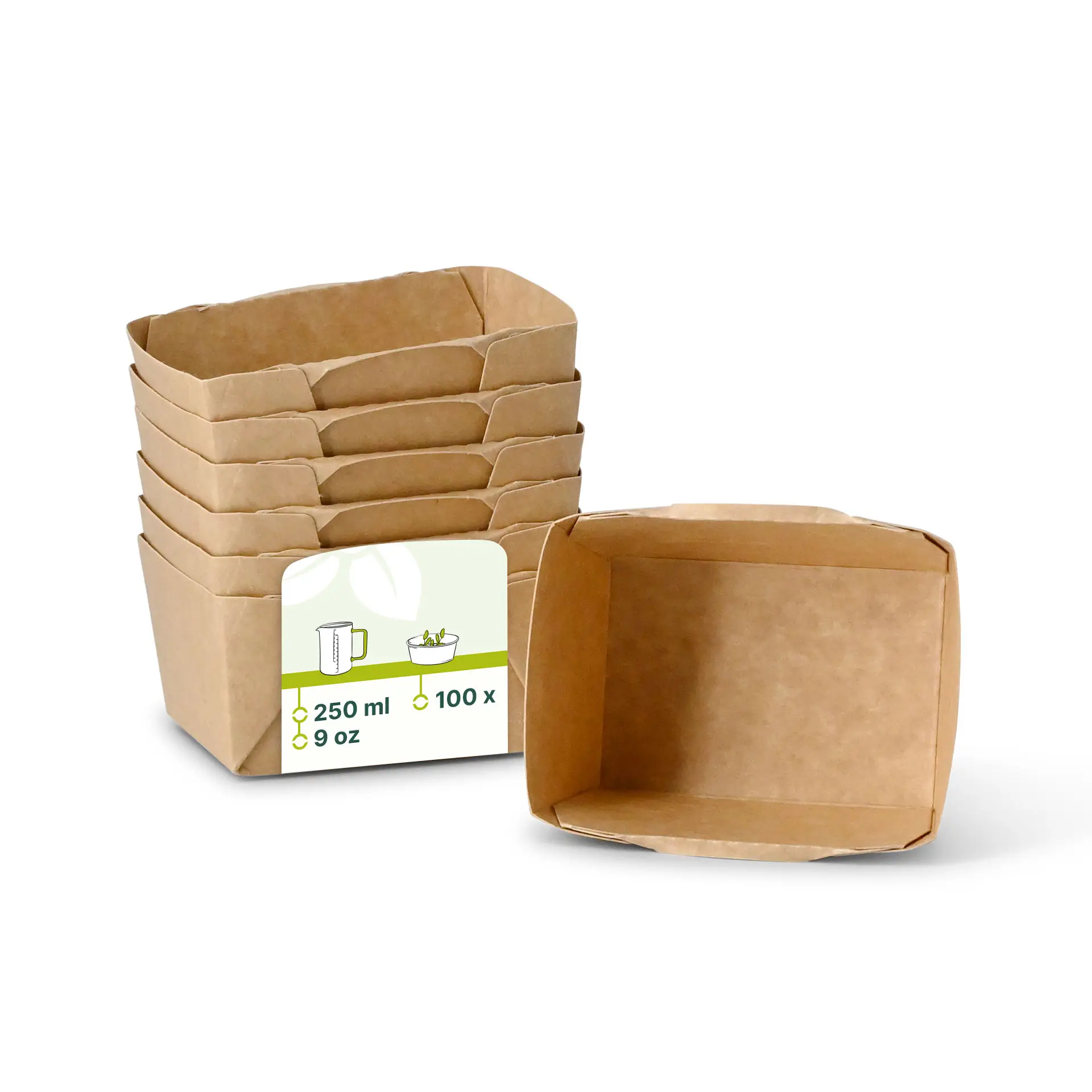 Kartonnen delicatessenbakjes 250 ml, 10,5 x 8 x 5 cm, bruin, rechthoekig