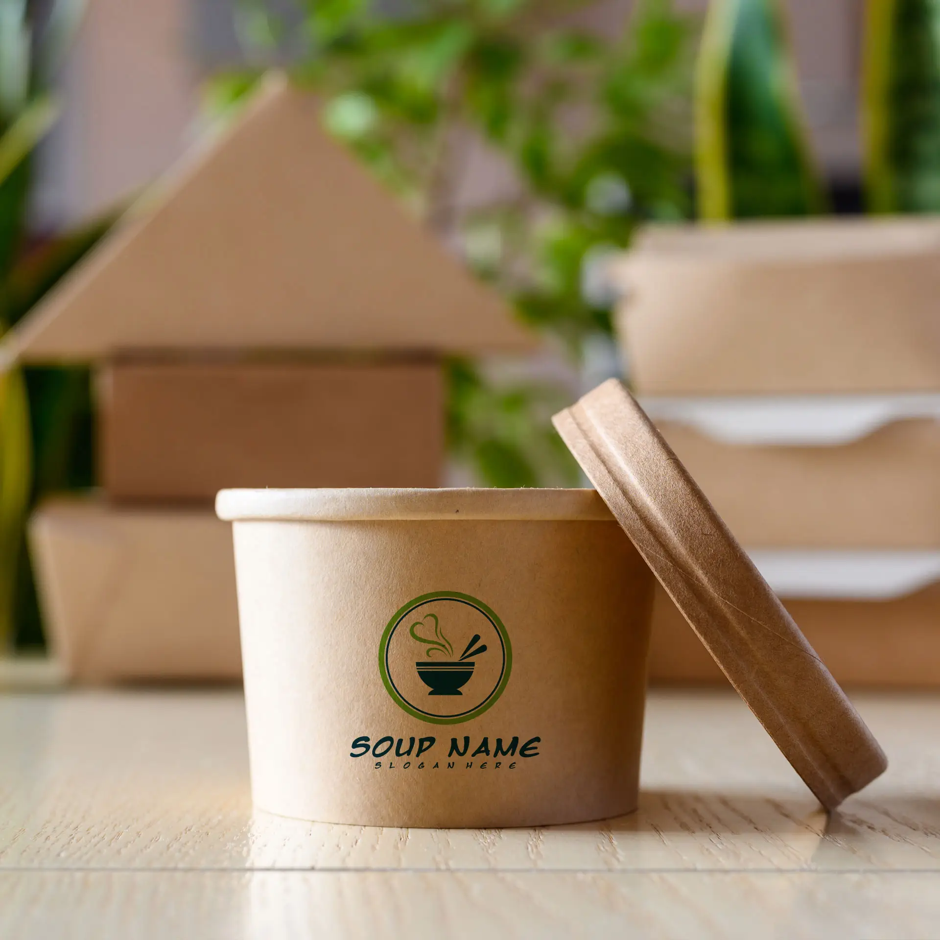 Soepbeker to go bedrukken, bruin, 200 ml, Ø 90 mm, PLA-gecoat