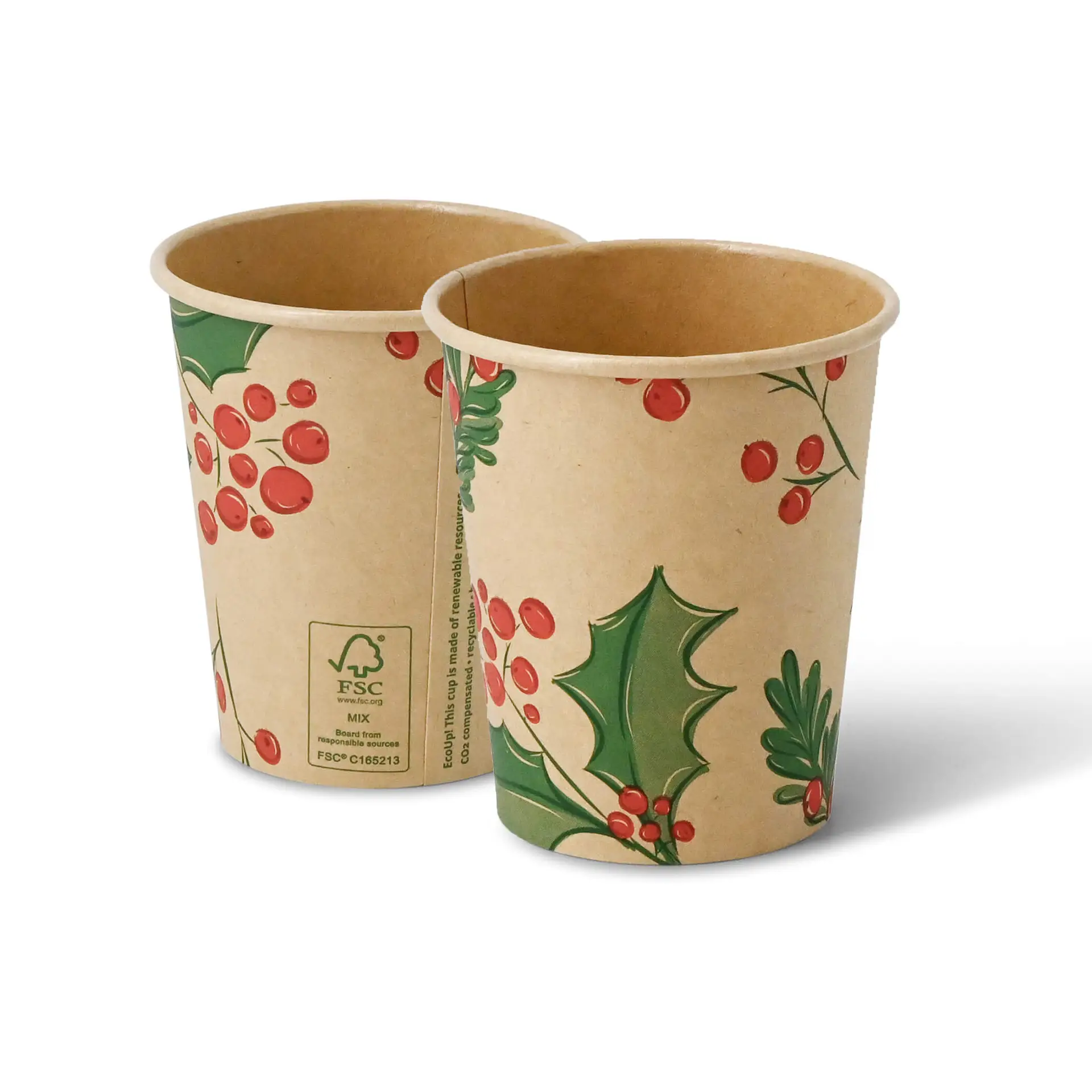 Kartonnen bekers winter "Takjes" 200 ml / 8 oz, Ø 80 mm, ongebleekt