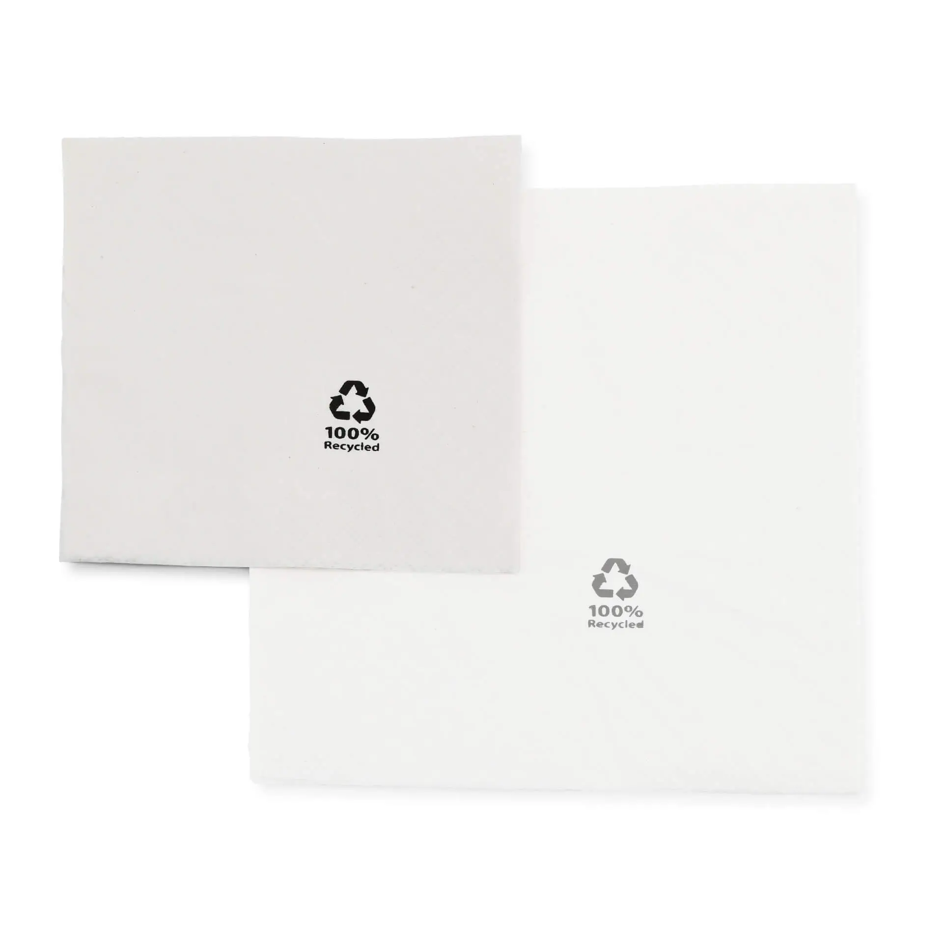 Vierkante witte cocktailservet, 24 x 24 cm, 2-laags, gemaakt van gerecycled papier; lay-out met vermelde afmetingen.