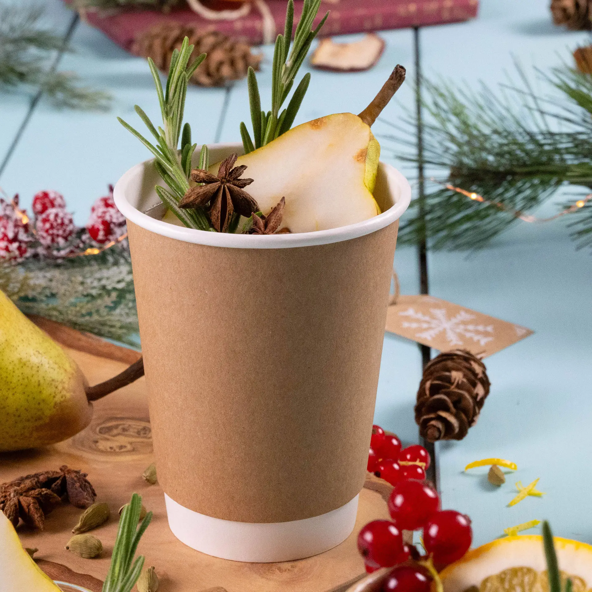 Koffiebeker to go, 300 ml / 12 oz, Ø 90 mm, dubbelwandig, bruin / binnen wit, met PLA-coating