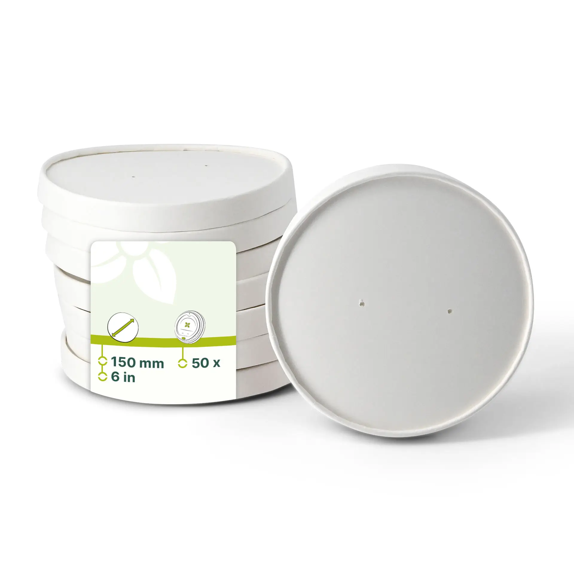 Kartonnen deksel met membraan (gecoat) Ø 150 mm, wit, rond (voor kartonnen schalen)