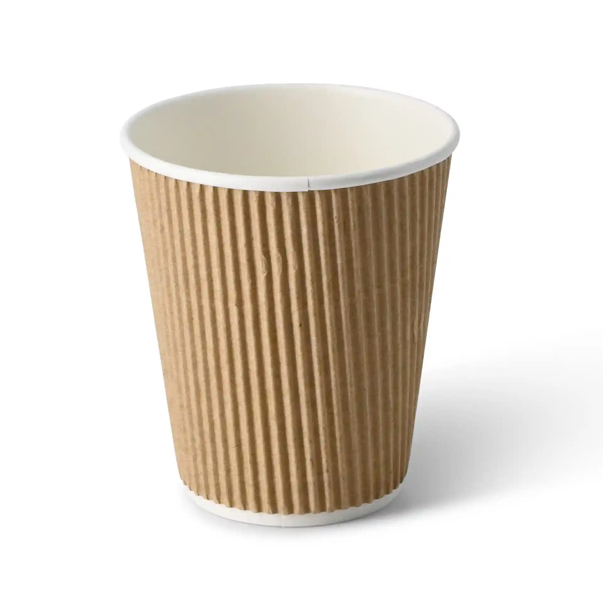 Bruine golfbeker met witte binnenvoering, 10 oz capaciteit, ronde vorm en kartonnen materiaal.
