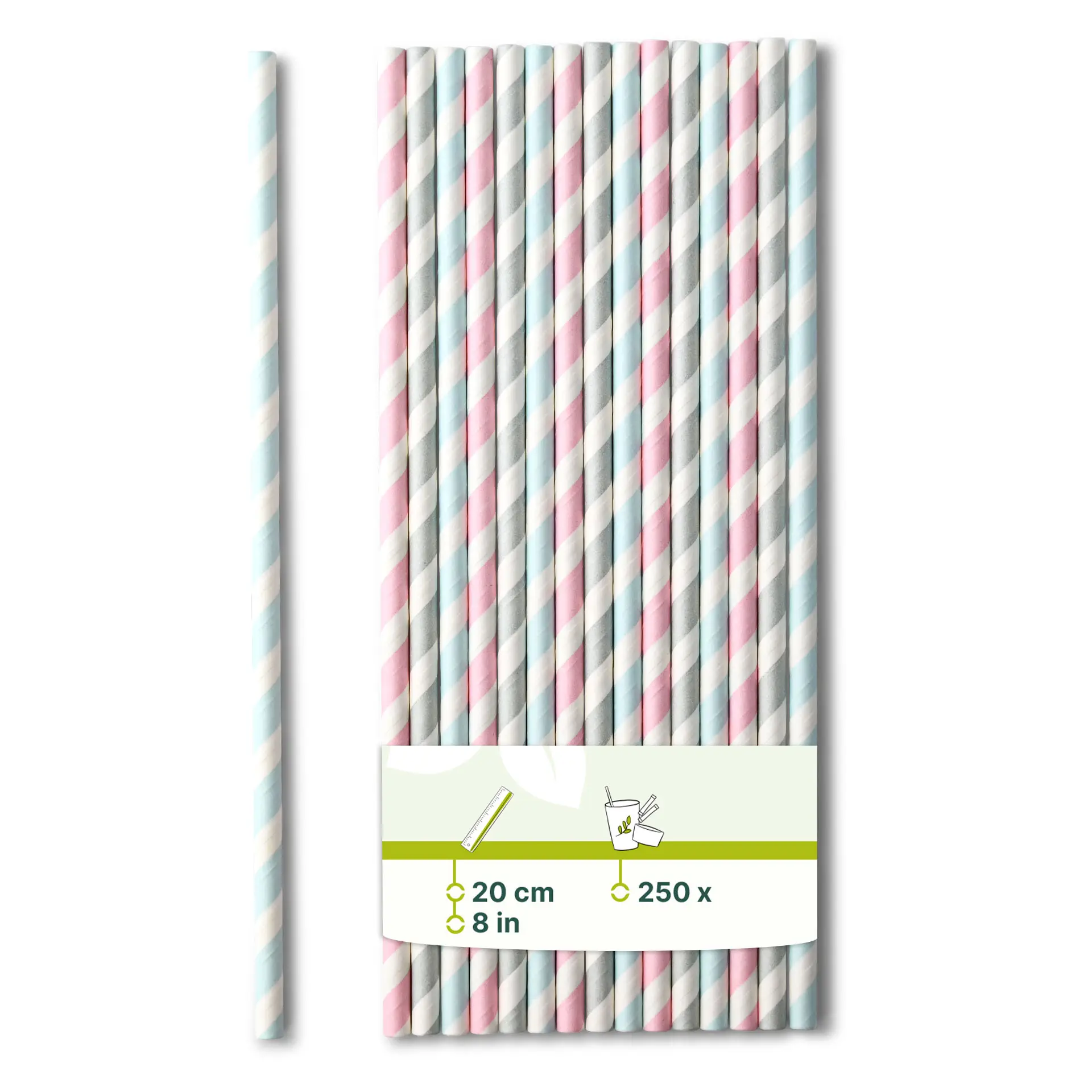Rietjes van papier 20 cm, Ø 0,6 cm, pastel gestreept