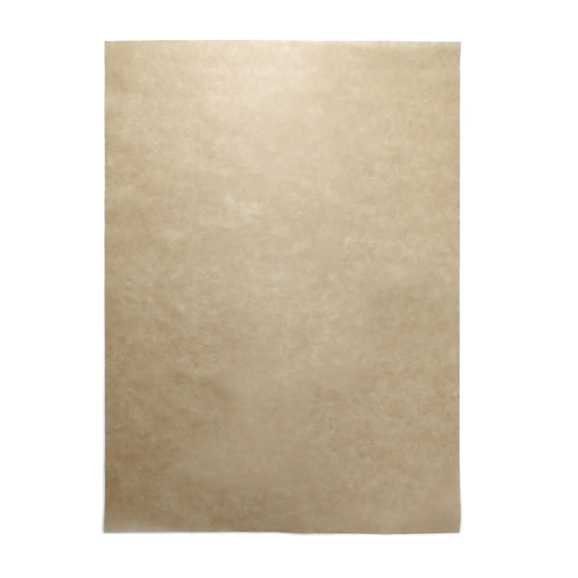 Bruin vetvrij inpakpapier, voorgekapt op 37,5 x 50 cm, geschikt voor warme, koude en vette voedingsmiddelen.