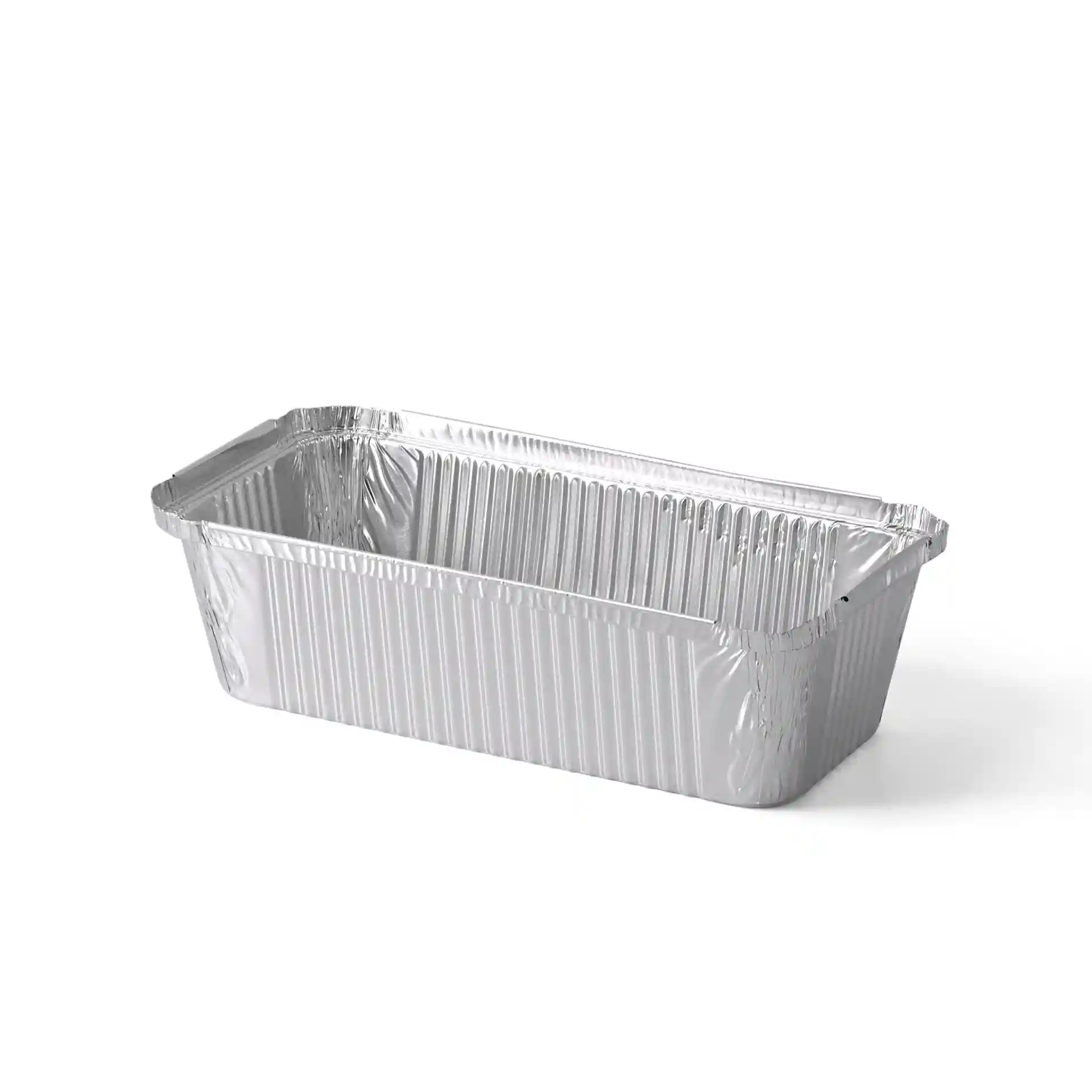 Rechthoekige aluminium container van 21,8 x 11,3 x 5,4 cm met een inhoud van 900 ml.