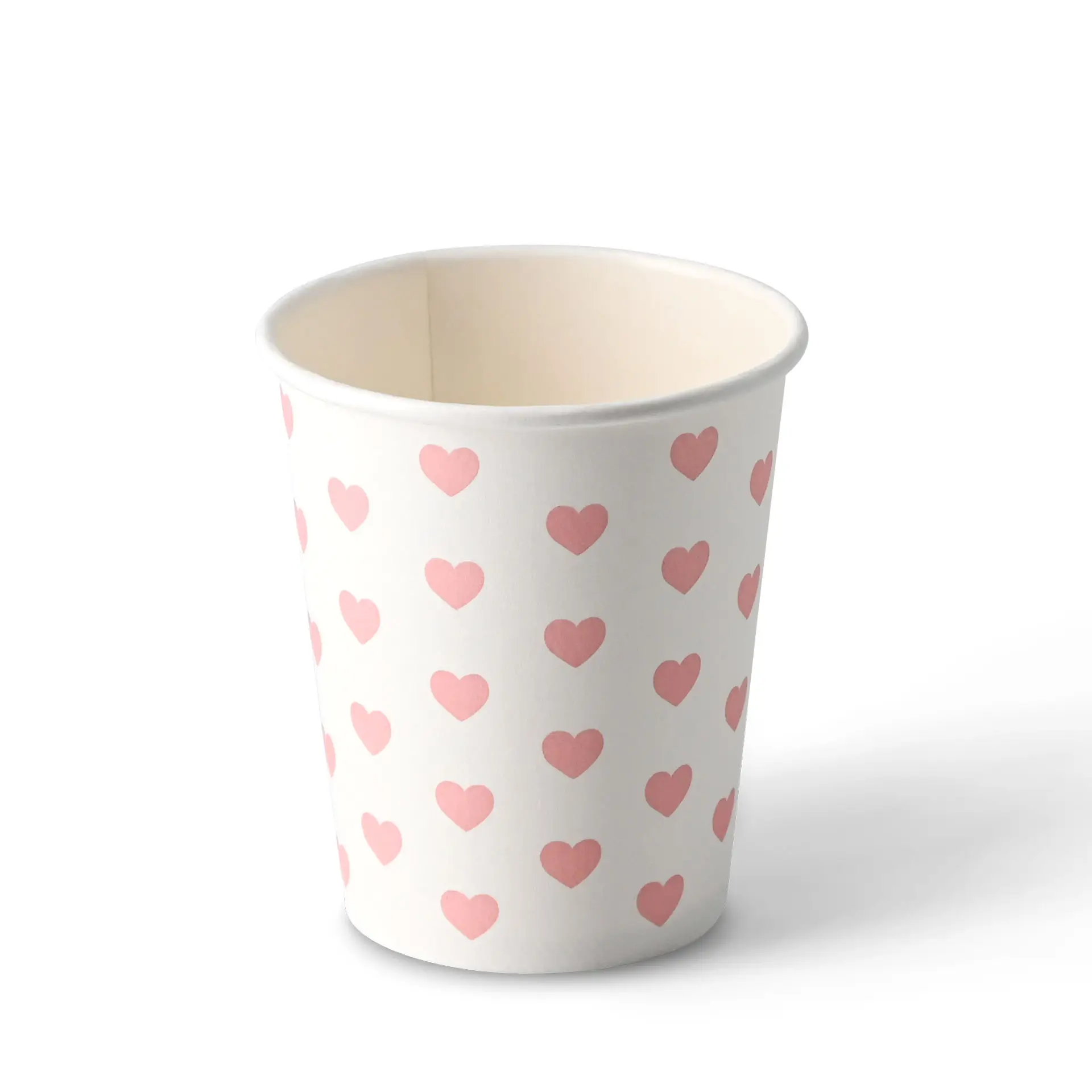 Papieren beker bedrukt "Hearts" 200 ml / 8 oz, Ø 80 mm, wit
