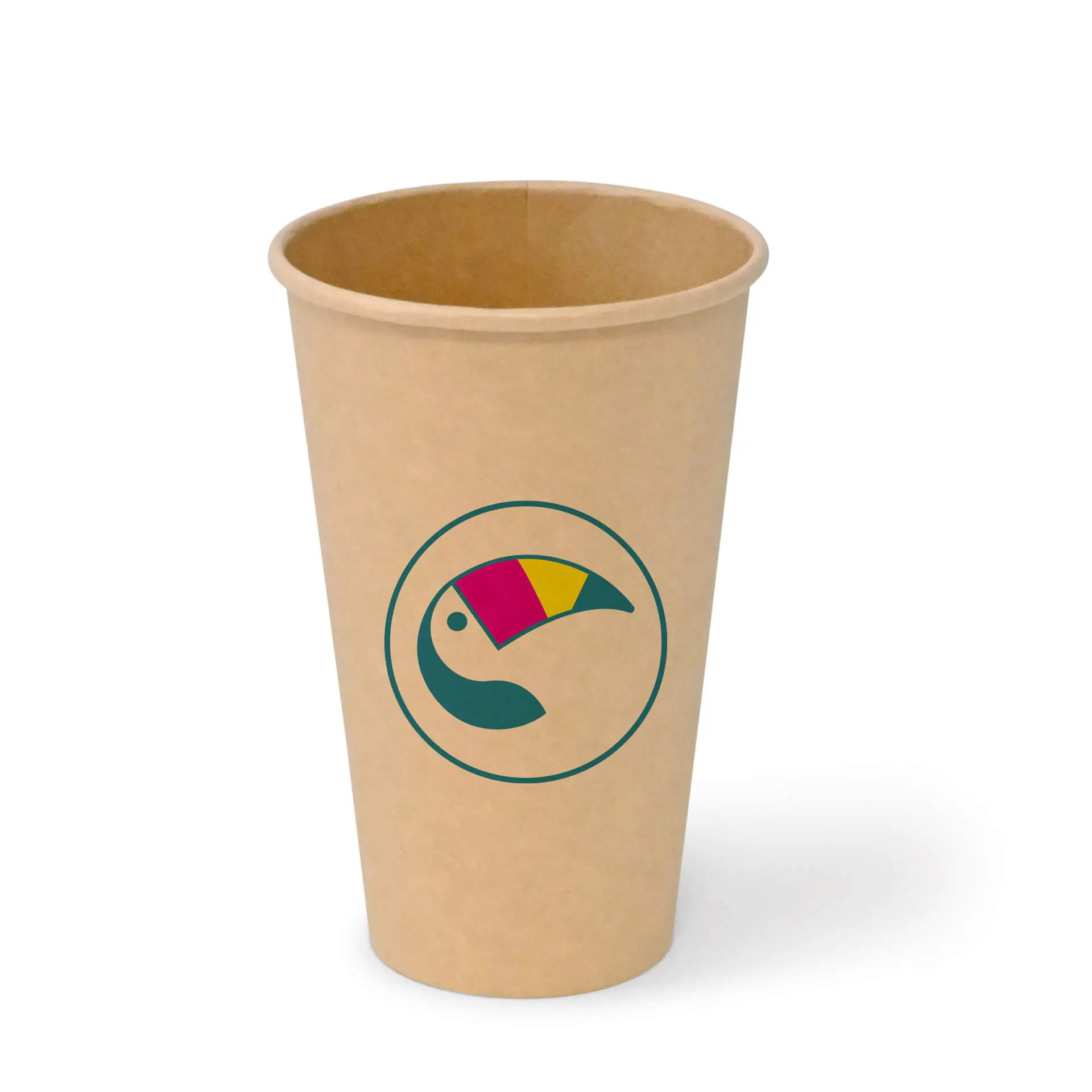 Papieren bekers met logo (enkelwandig), 400 ml / 16 oz, bruin, PLA-coating