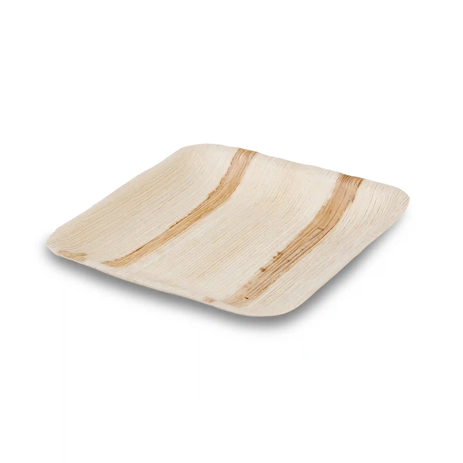 Vierkante palmbladplaat met een korrelstructuur, 15 x 15 cm, ondiep ontwerp en zonder coating.