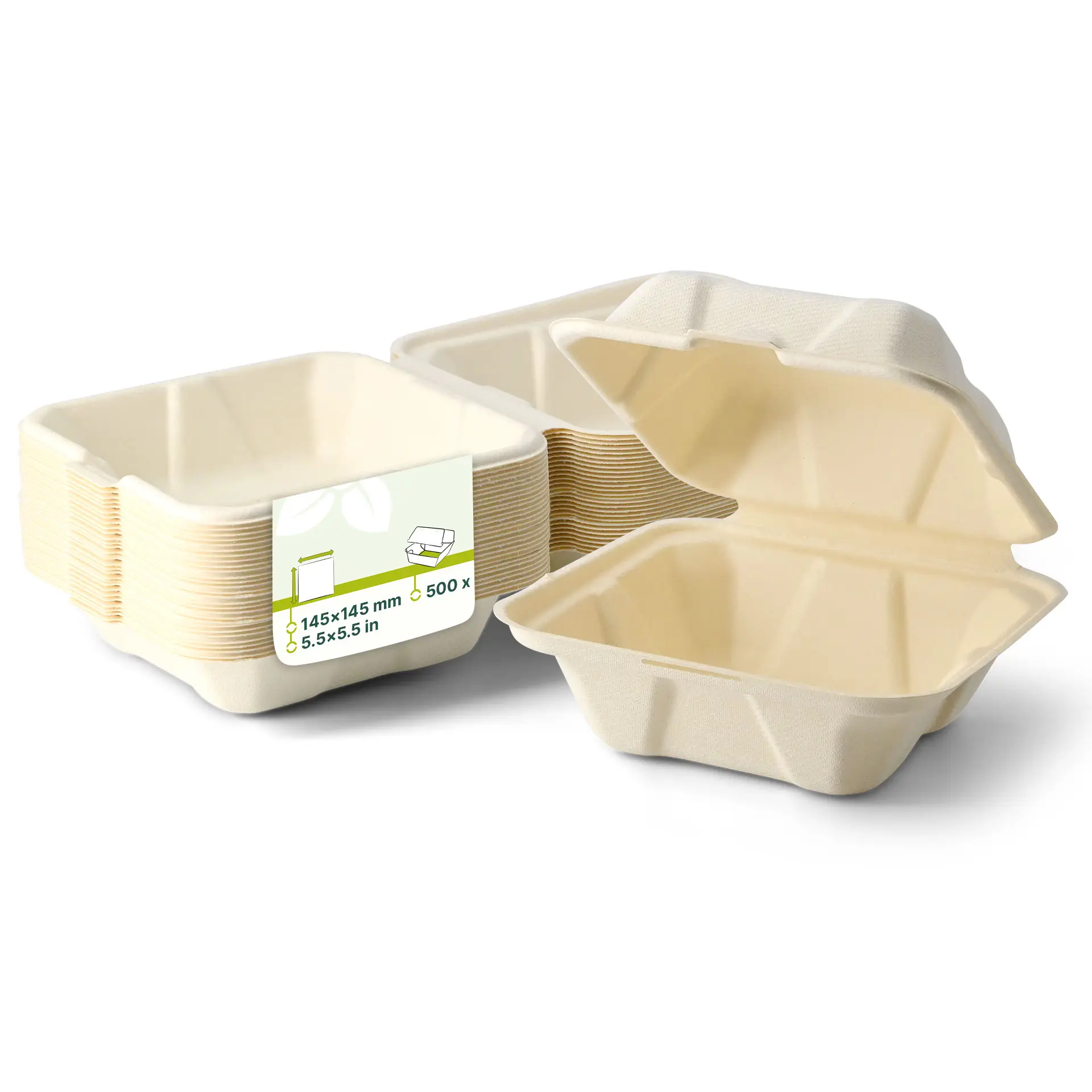 Houtvezel burger container 14,5 x 14,5 x 7 cm, vierkant Houtvezel burger container 14,5 x 14,5 x 7 cm, vierkant
