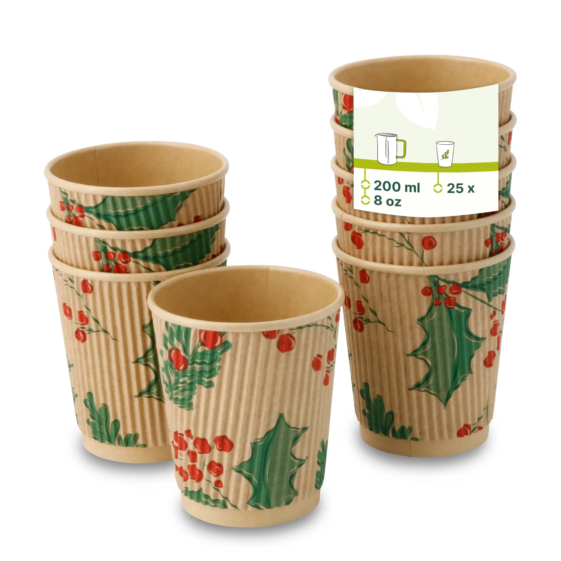 Golfkartonnen bekers winter "Takjes", 200 ml, ongebleekt | 500 stuks Golfkartonnen bekers winter "Takjes", 200 ml, ongebleekt | 500 stuks