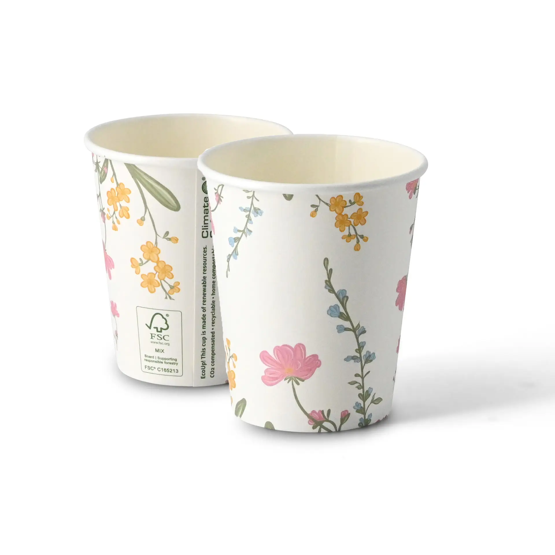 Bedrukte kartonnen beker "Lente" 200 ml / 8 oz, Ø 80 mm, wit