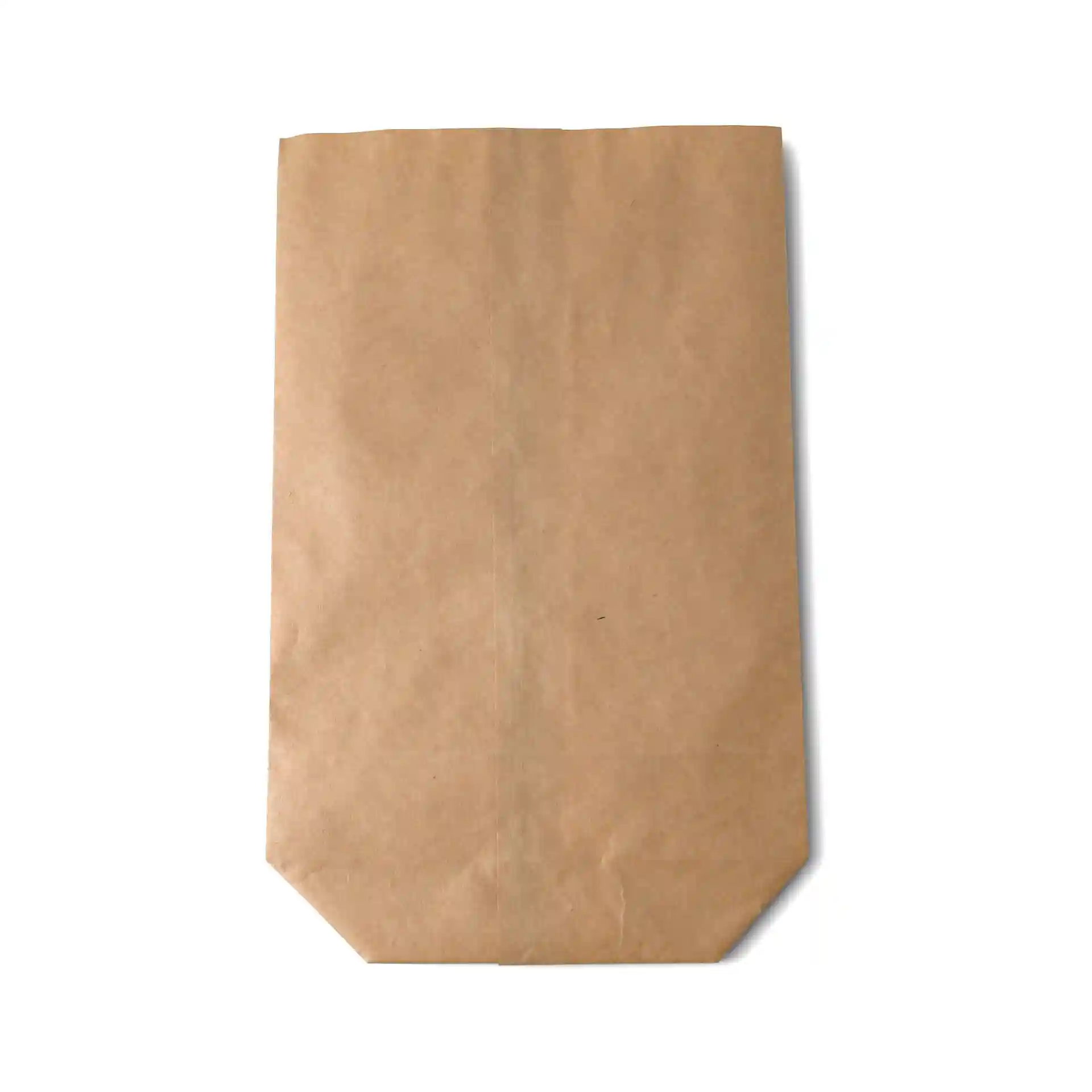 Bruine papieren snackzak, dubbelwandig, 16,5 x 26 x 6 cm, met een platte bodem en zonder kijkvenster.