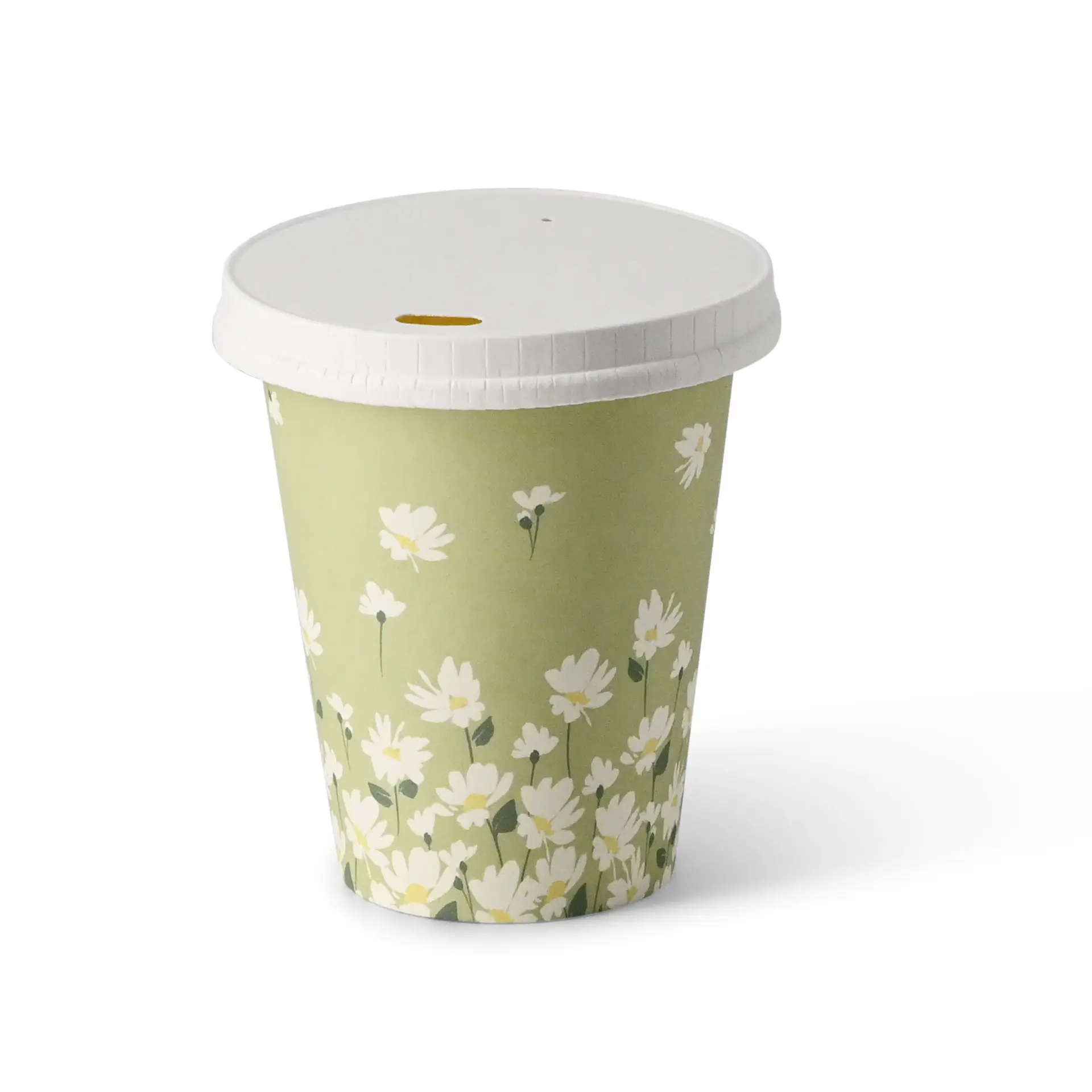 Kartonnen bekers lente "Madeliefje" 200 ml / 8 oz, Ø 80 mm, groen