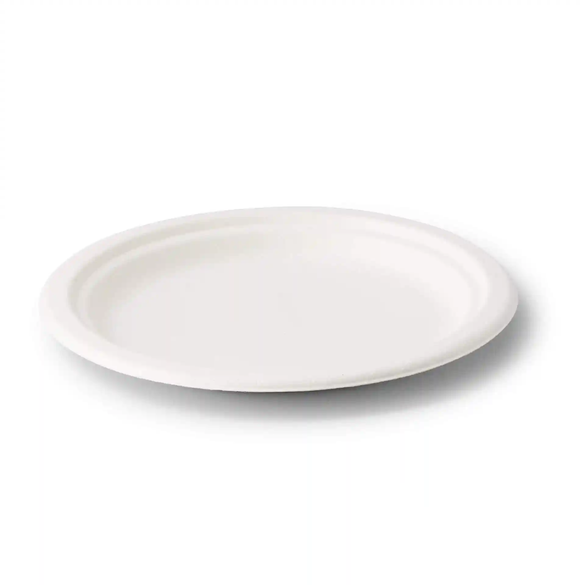 Rond wit suikerriet bord met een diameter van 22 cm en een hoogte van 20 mm.