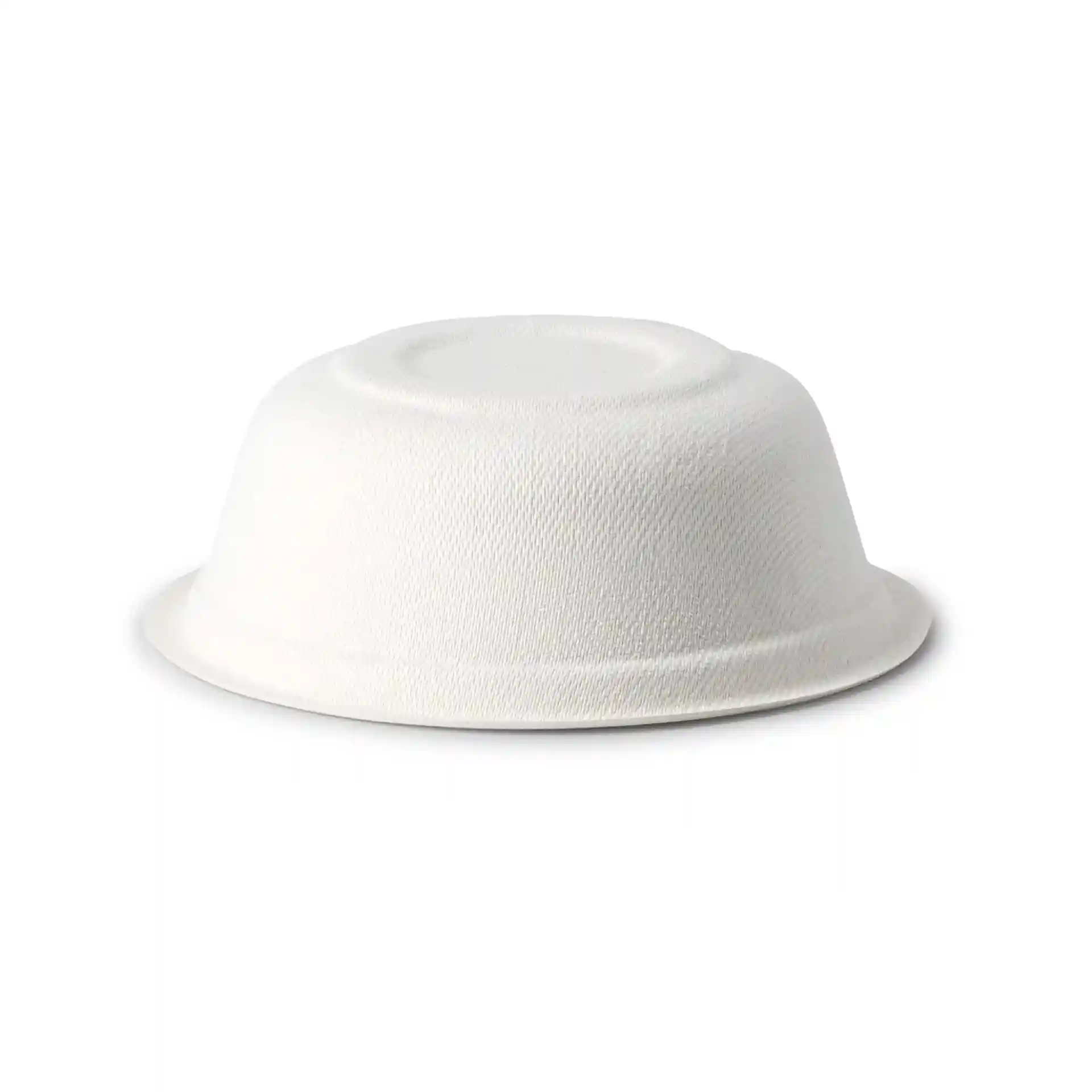 Witte ronde suikerrietkom met een hoogte van 54 mm en een diameter van 155 mm, ontworpen voor 500 ml capaciteit.