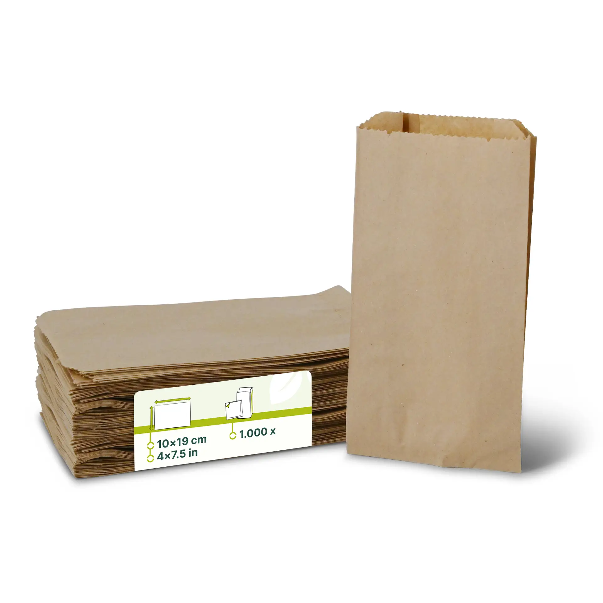 Vlakke papieren zakken 10 x 5 x 19 cm, kraft Vlakke papieren zakken 10 x 5 x 19 cm, kraft