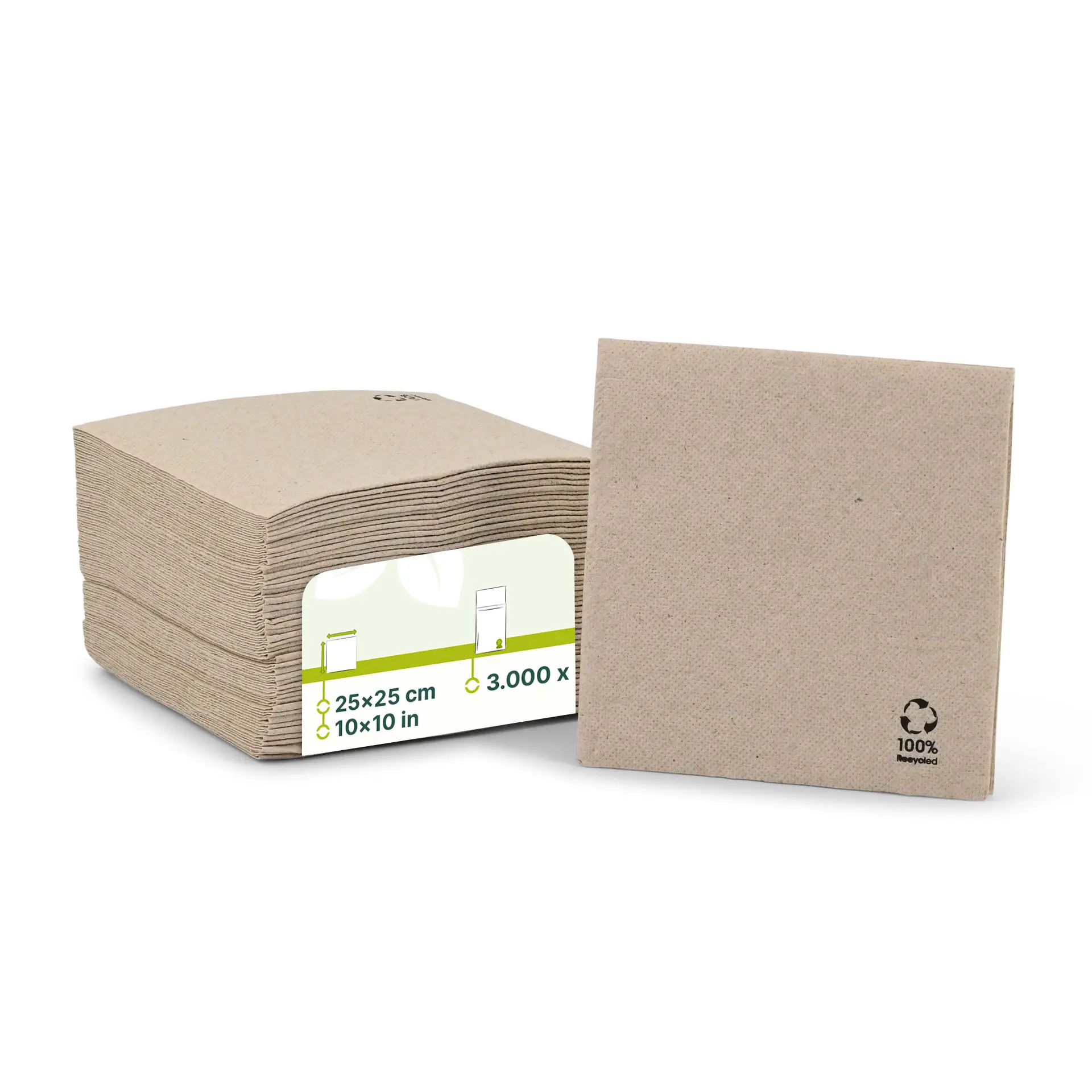 Servetten van gerecycled papier (Premium) 25 x 25 cm, 2-laags, 1/4 vouw, ongebleekt Servetten van gerecycled papier (Premium) 25 x 25 cm, 2-laags, 1/4 vouw, ongebleekt