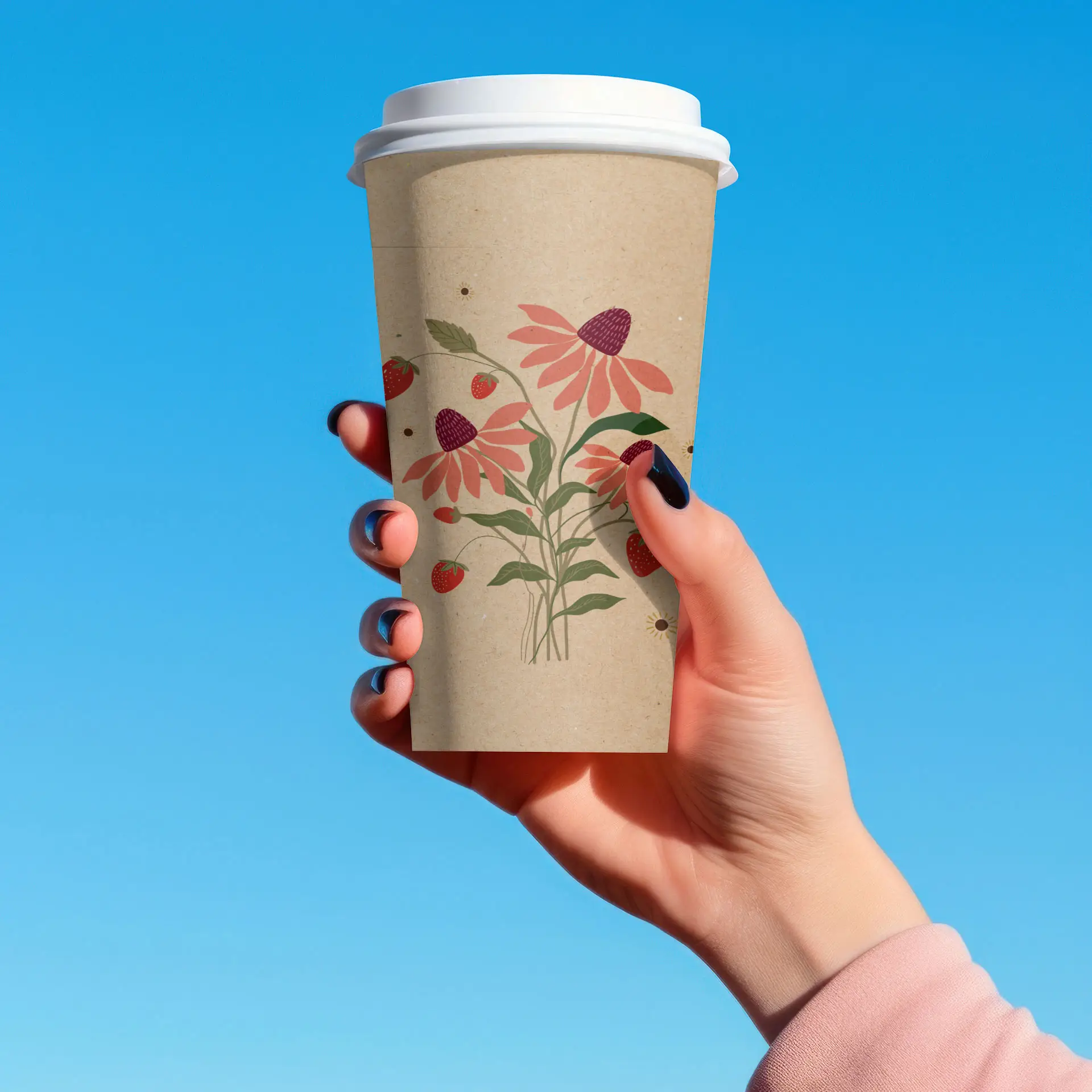 Papieren bekers met logo (enkelwandig), 500 ml / 20 oz, bruin, PLA-coating