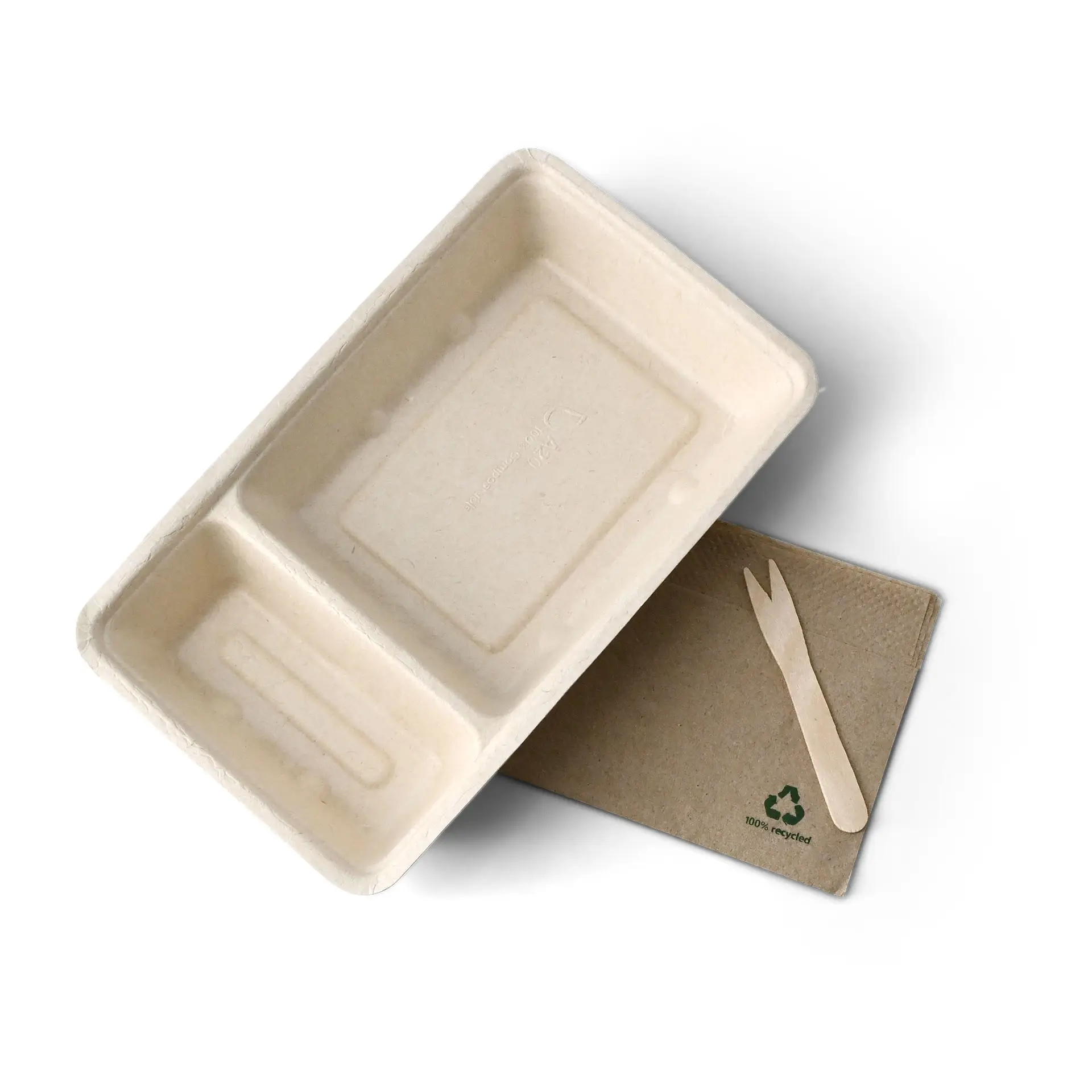Patatbakje van suikerriet, 2 vakken, 12 x 20 x 3,5 cm