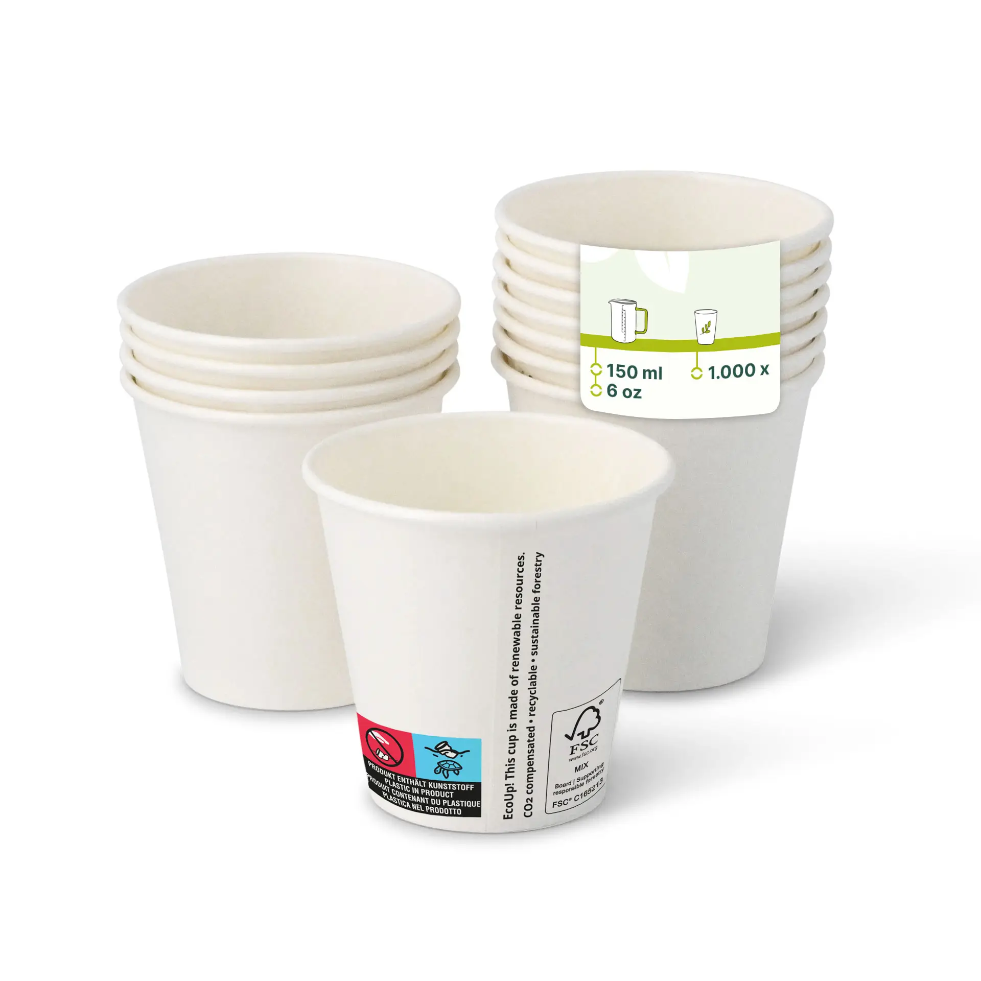 Kartonnen bekers (gecoat) 150 ml / 6 oz, Ø 80 mm, wit con10008-01-0-pappbecher-beschichtet-150-ml-6-oz-80-mm-weiss