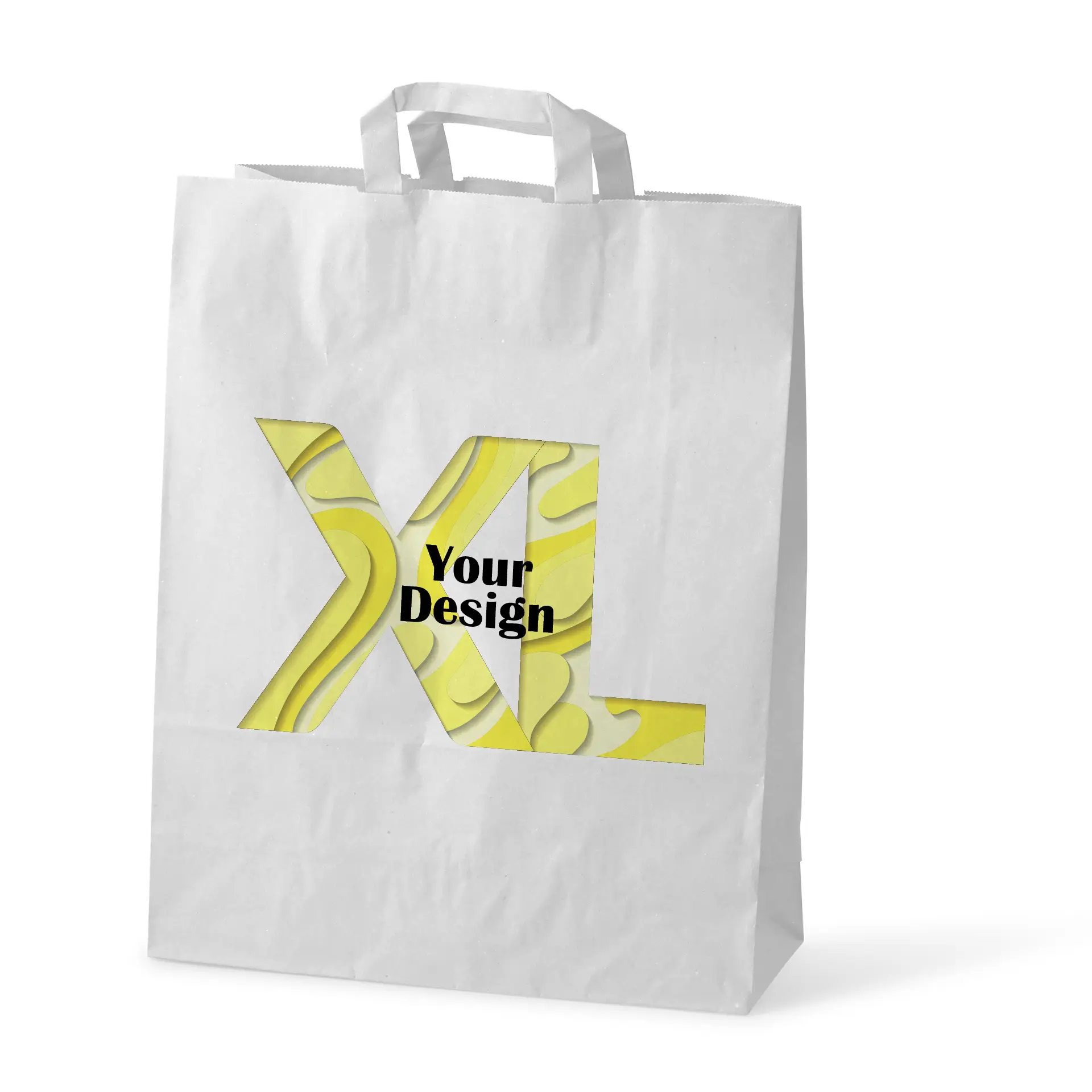 Papieren draagtassen bedrukken, wit, XL - 32 x 12 x 40 cm Papieren draagtassen bedrukken, wit, XL - 32 x 12 x 40 cm
