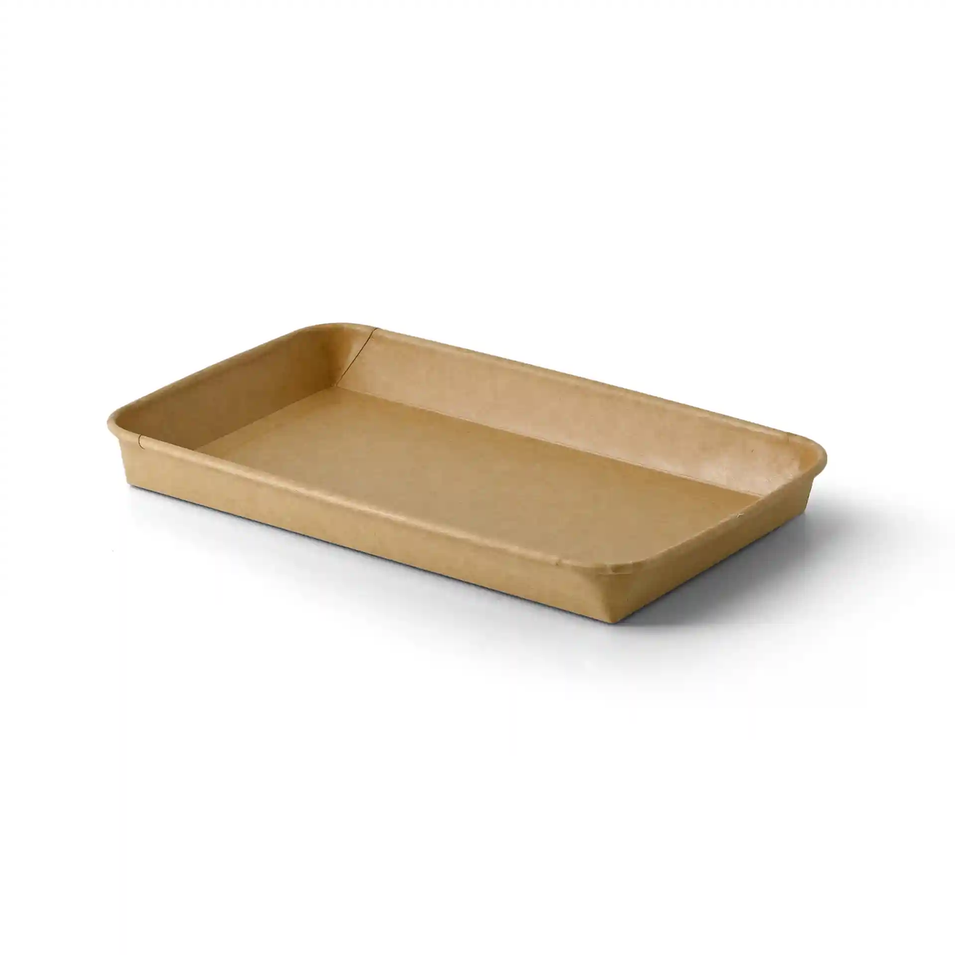 Bruine rechthoekige sushi-doos met PE-gecoat interieur, 24 x 15 x 3 cm.