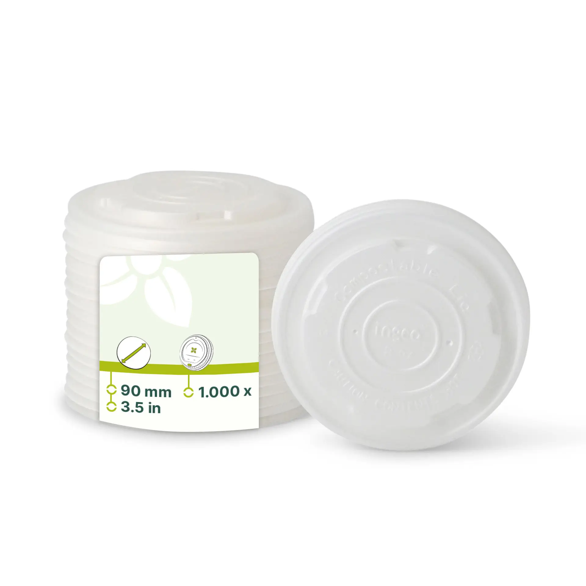 Bio Platte deksel v universele beker 200 ml, Ø 90 mm, CPLA dfc03660-cpla-flachdeckel-90-mm-weiss-f-universal-becher