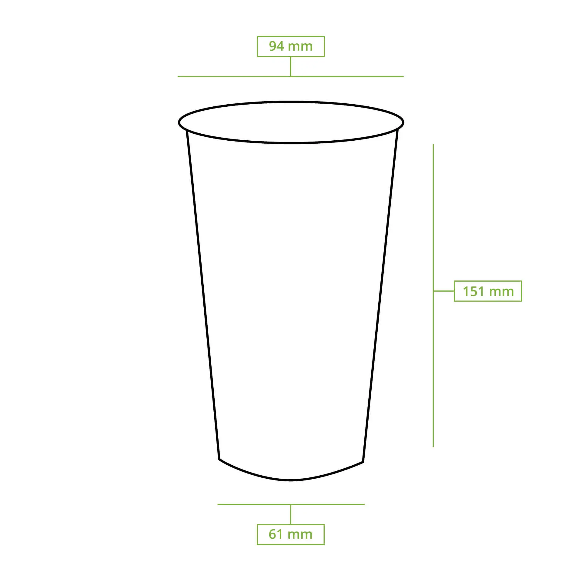 rPET bekers 500 ml / 20 oz, Ø 95 mm