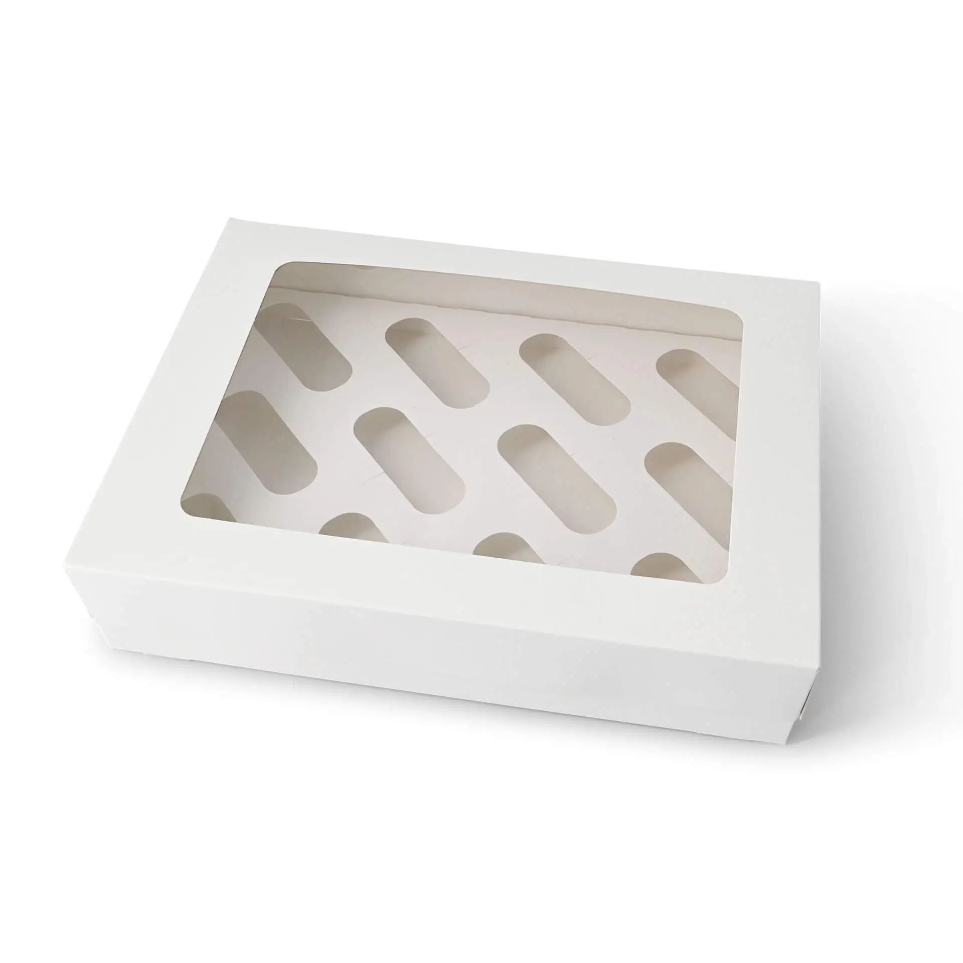 Cupcake-dozen (12 stuks), cellulosevenster, wit