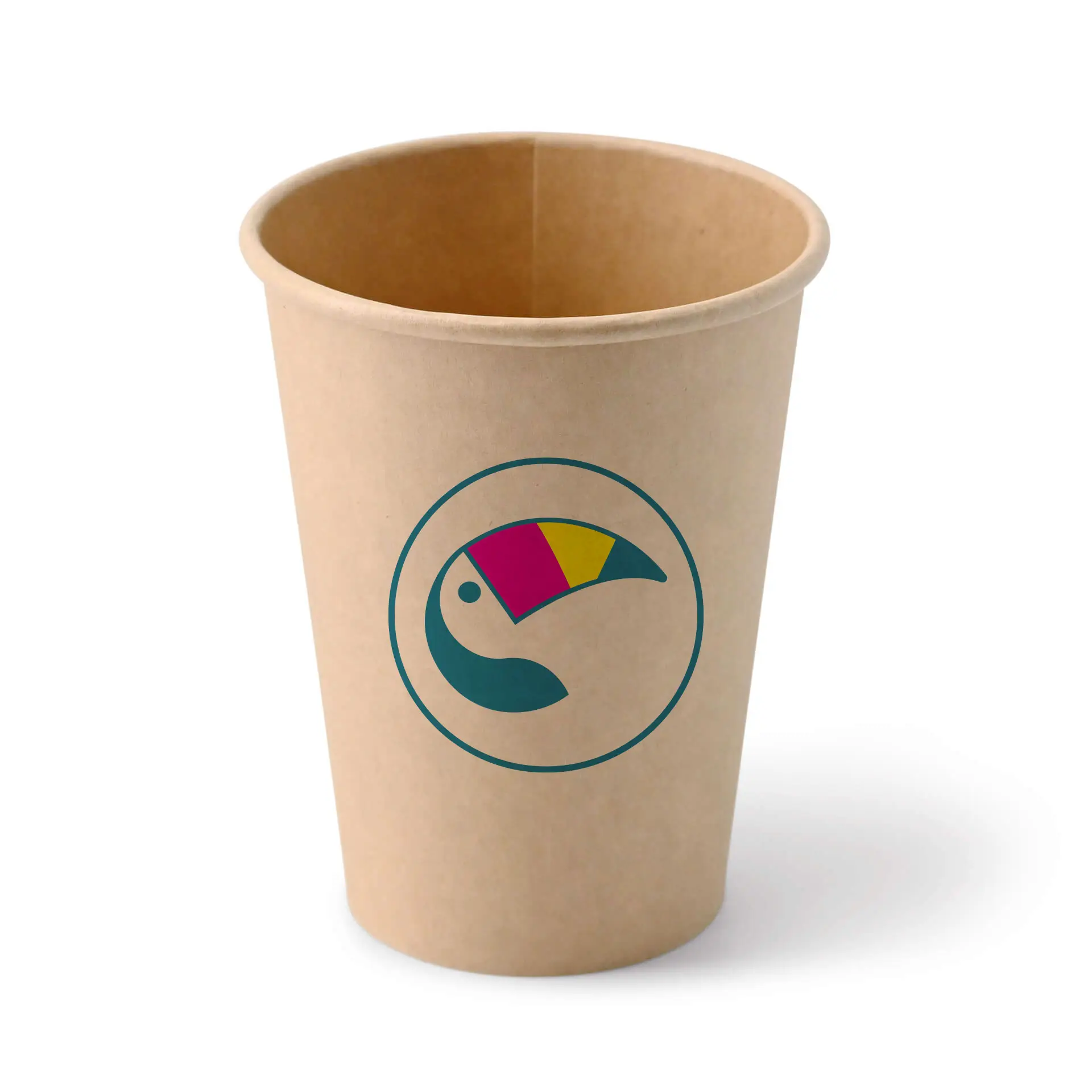 Papieren bekers met logo (enkelwandig), 300 ml / 12 oz, bruin, PLA-coating