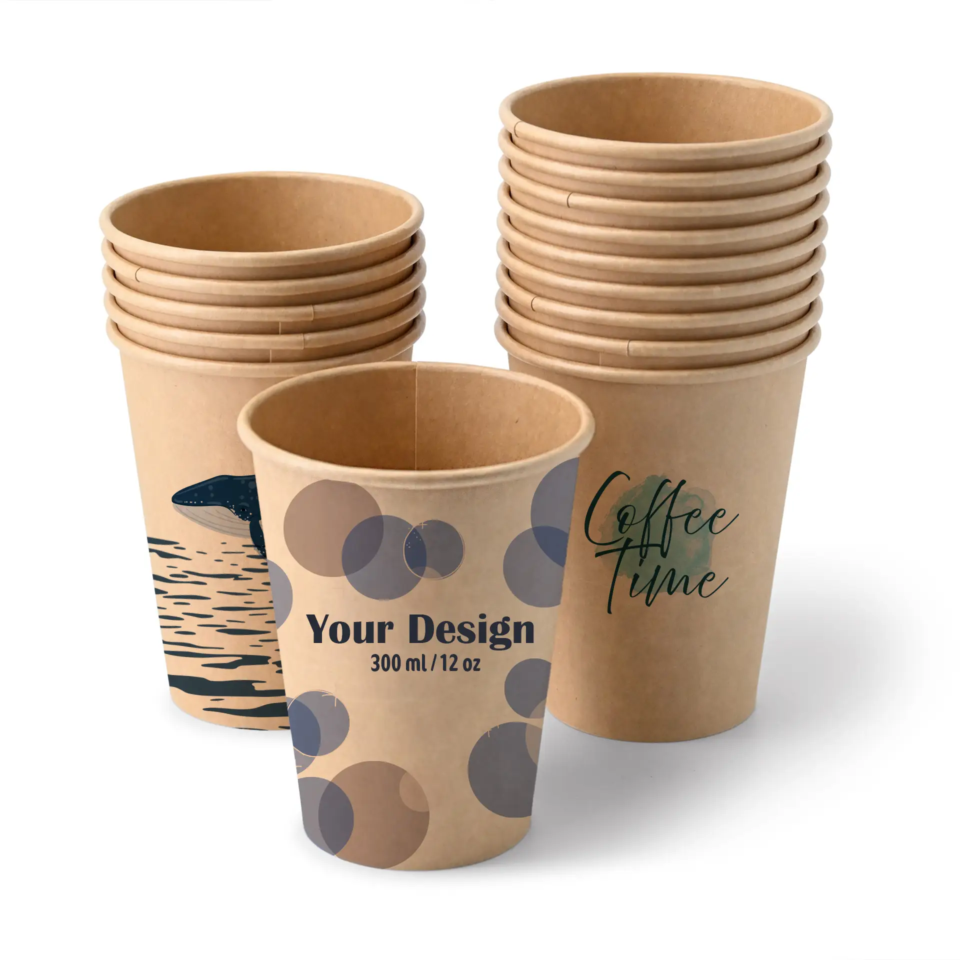Papieren bekers met logo (enkelwandig), 300 ml / 12 oz, bruin, PLA-coating Papieren bekers met logo (enkelwandig), 300 ml / 12 oz, bruin, PLA-coating