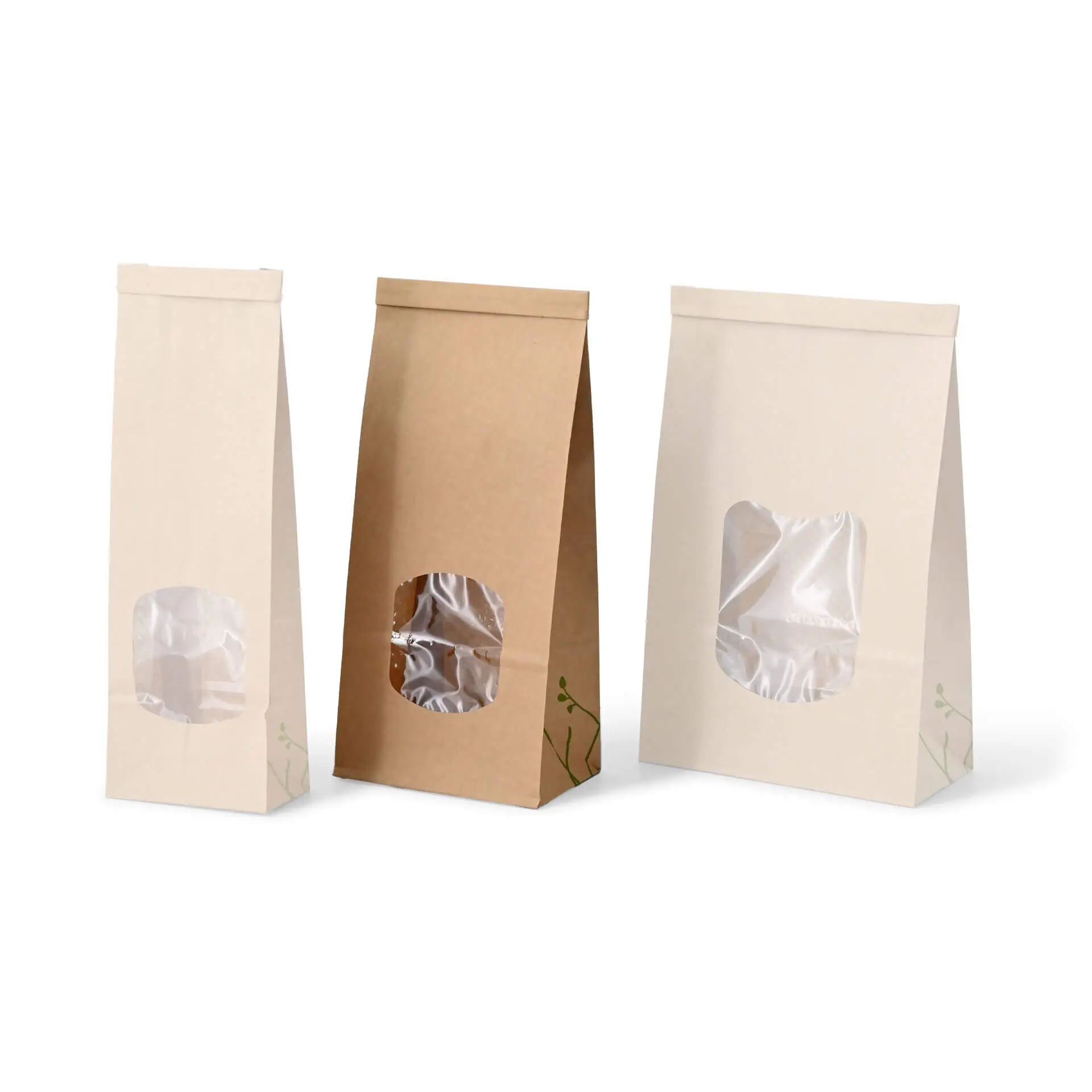 Blokbodemzakken met venster M, 11,5 x 7,2 x 24,6 cm, bruin, clipband