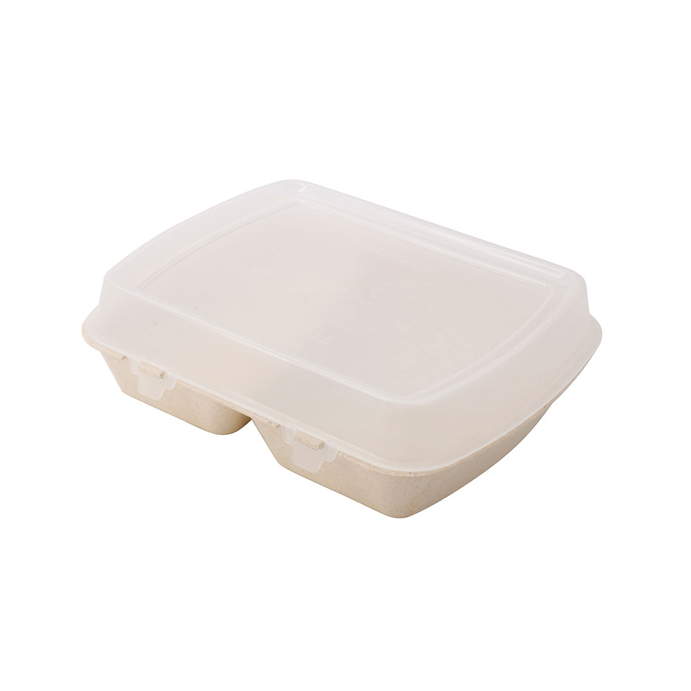 Mehrweg-Menü-Behälter "Häppy Box" 24,5 x 20 x 4,5 cm, 2 Kammern, HP4/2, Cashew / creme-weiß