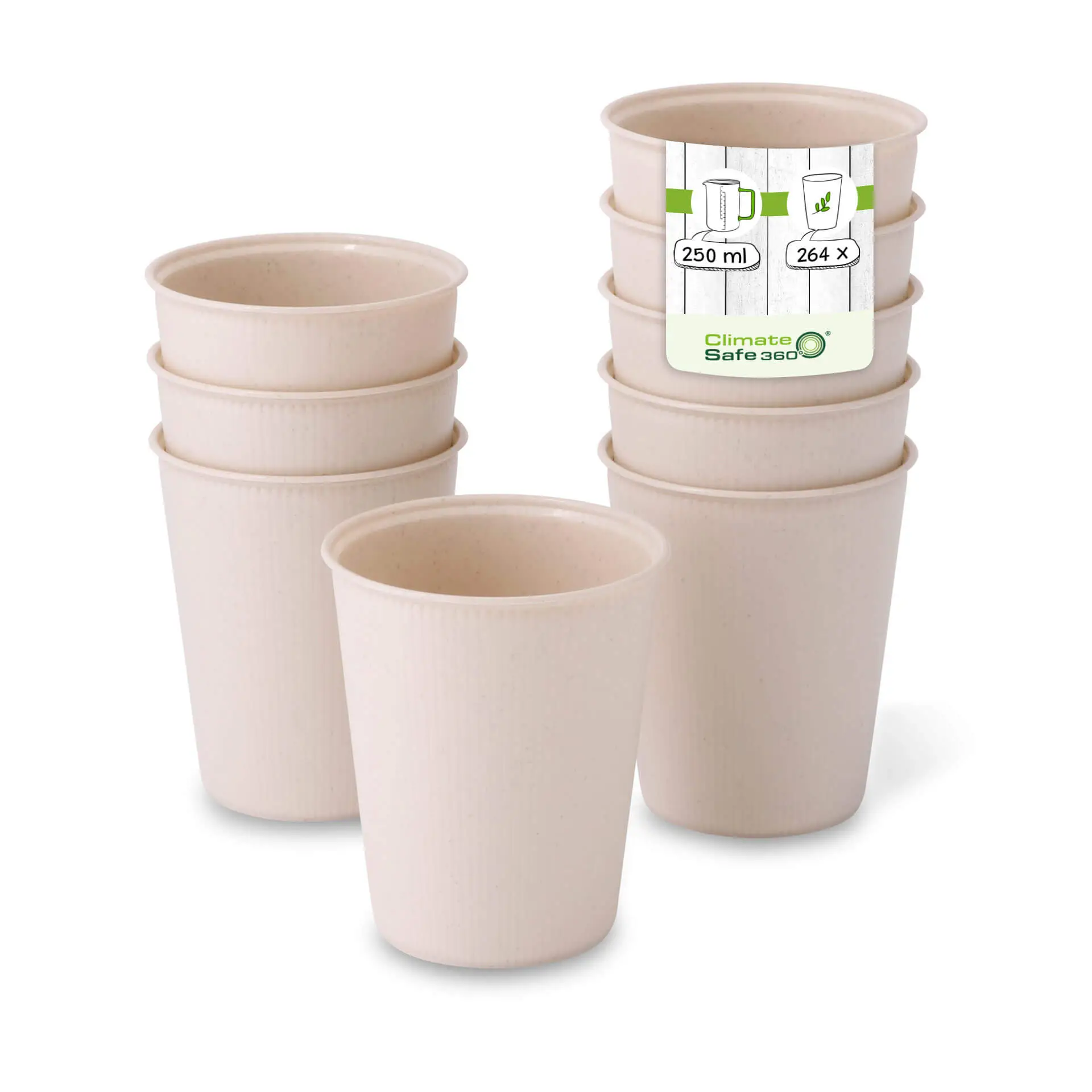 Herbruikbare geribbelde beker 250 ml / 10 oz, Ø 80 mm, creme-wit