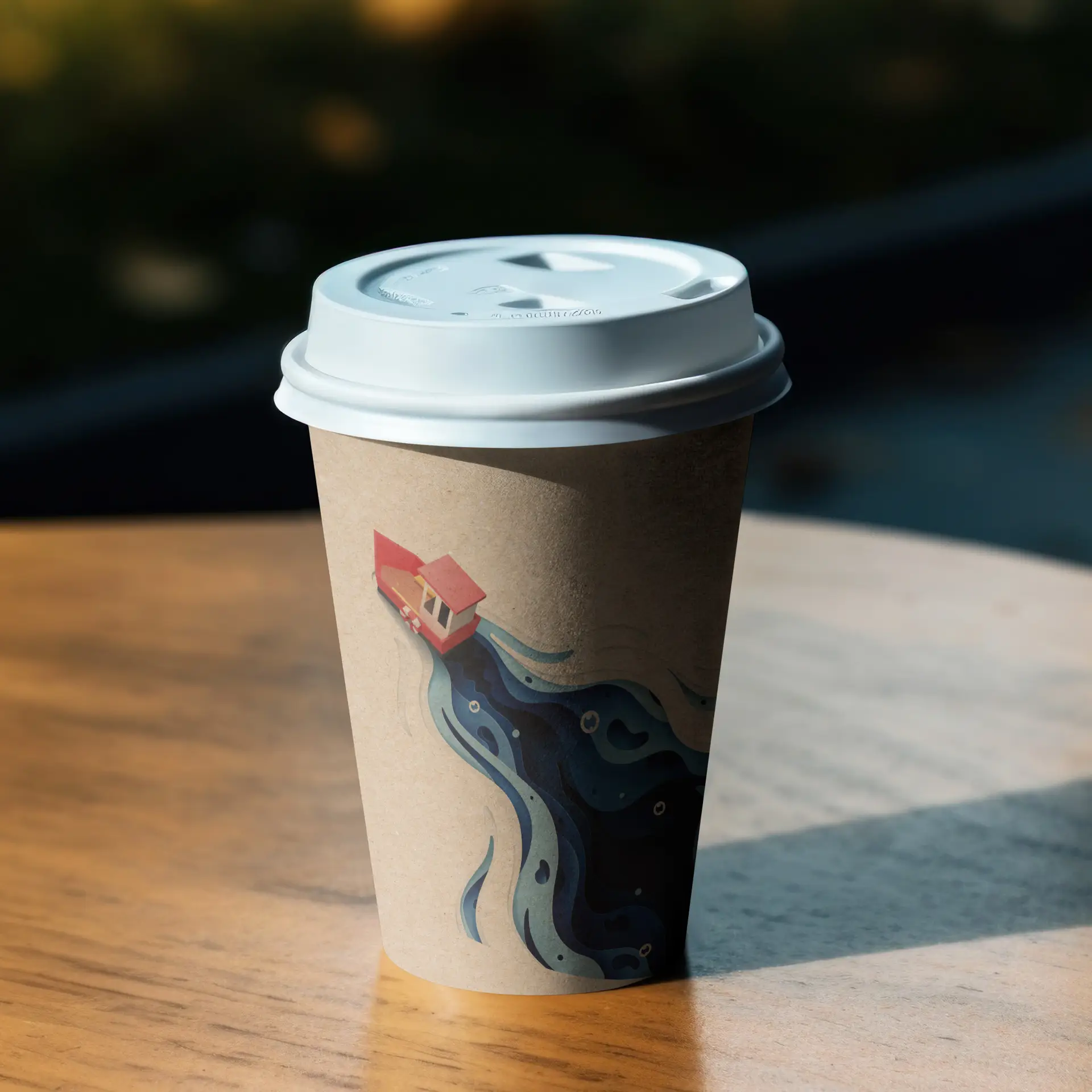 Papieren beker met logo (enkelwandig), 300 ml / 12 oz, bruin, met watergedragen coating