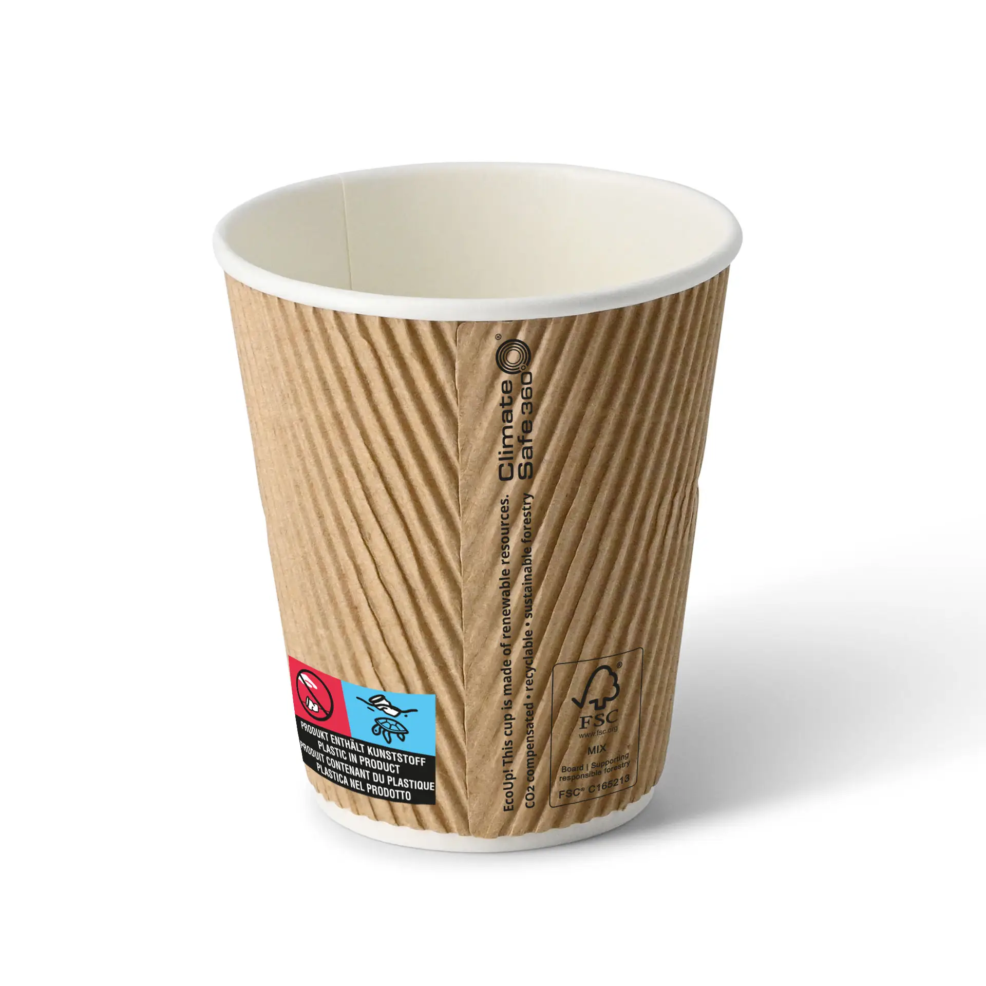 Koffiebekers to go van karton (gecoat) / Ribbelbekers 250 ml / 10 oz, Ø 80 mm, bruin, binnenkant wit con10025-01-0-riffelbecher-beschichtet-coffee-to-go-becher-250-ml-10-oz-90-mm-braun-innen-weiss-2