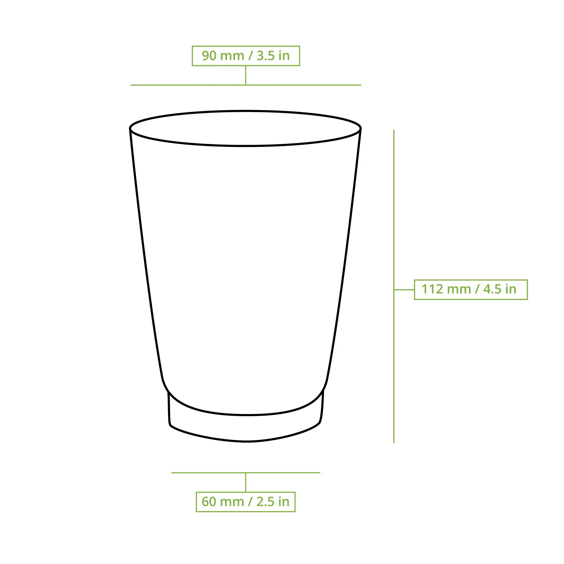 Bruine drievoudige wand drinkbeker met geribbeld ontwerp; afmetingen zijn 90 mm diameter en 112 mm hoogte.