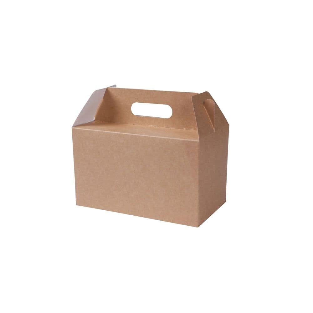 Karton-Lunchboxen mit Griff L, 25 x 15 x 15 cm, braun, faltbar
