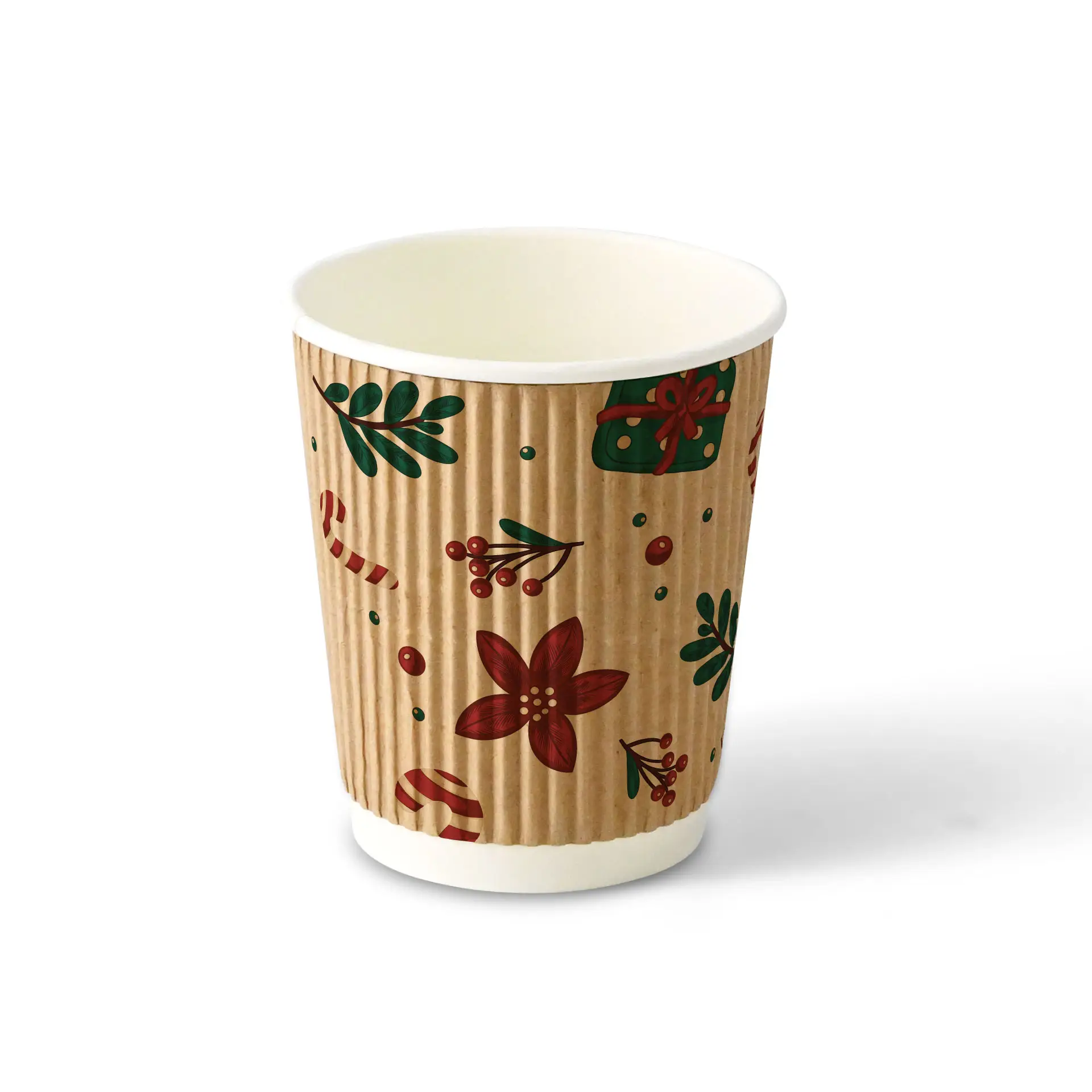Bruine golfbeker met winterontwerp, 200 ml capaciteit, met bloem- en feestpatronen.