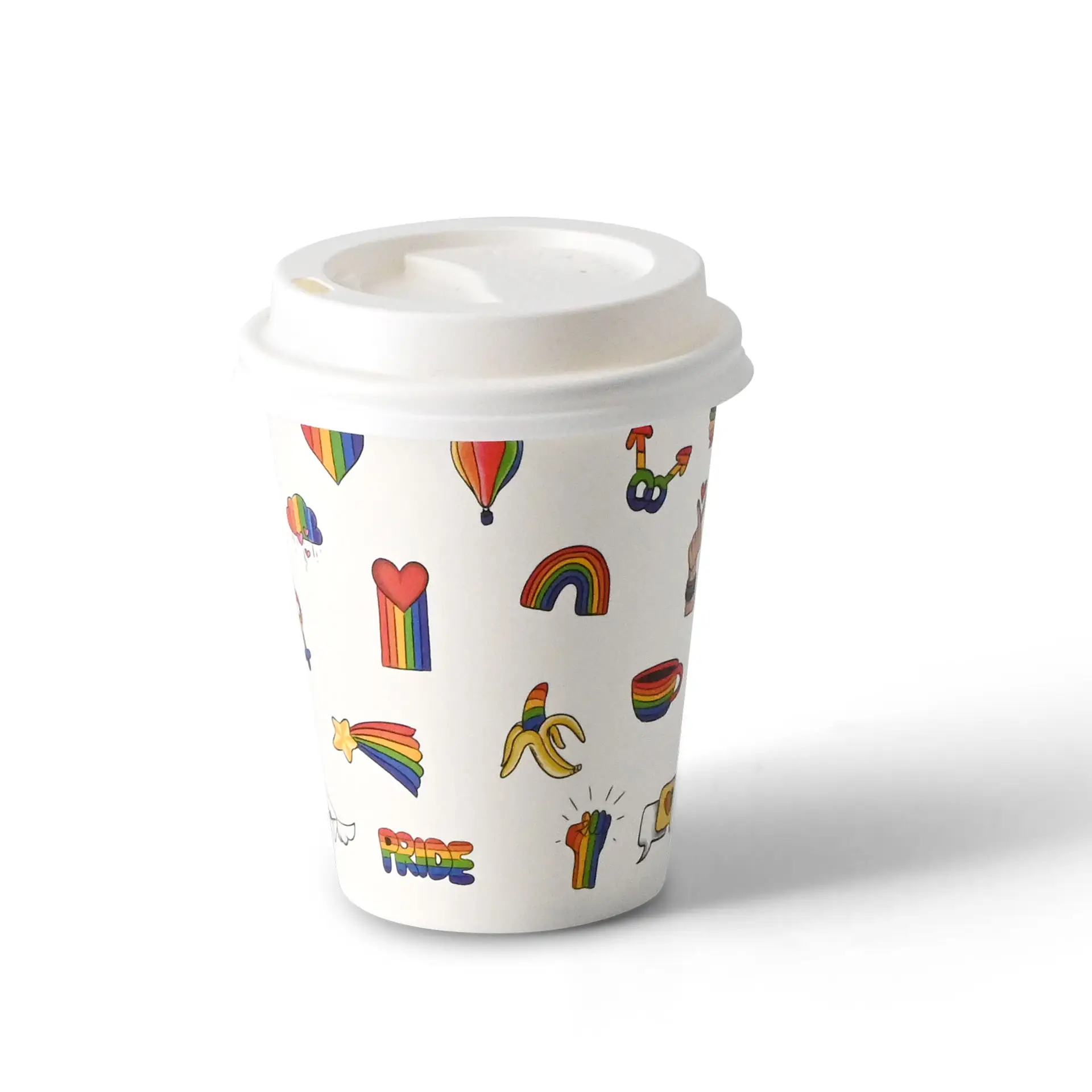Kartonnen beker bedrukt "Pride" (gelaagd) 200 ml / 8 oz, Ø 80 mm, wit
