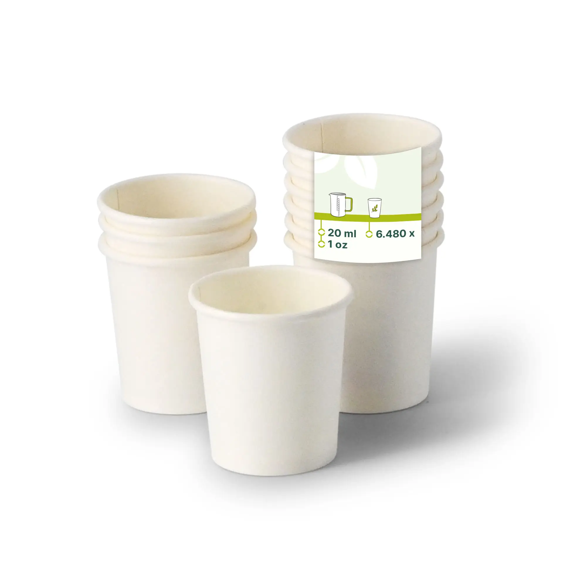 Shotbekers van papier, 20 ml / 1 oz, wit