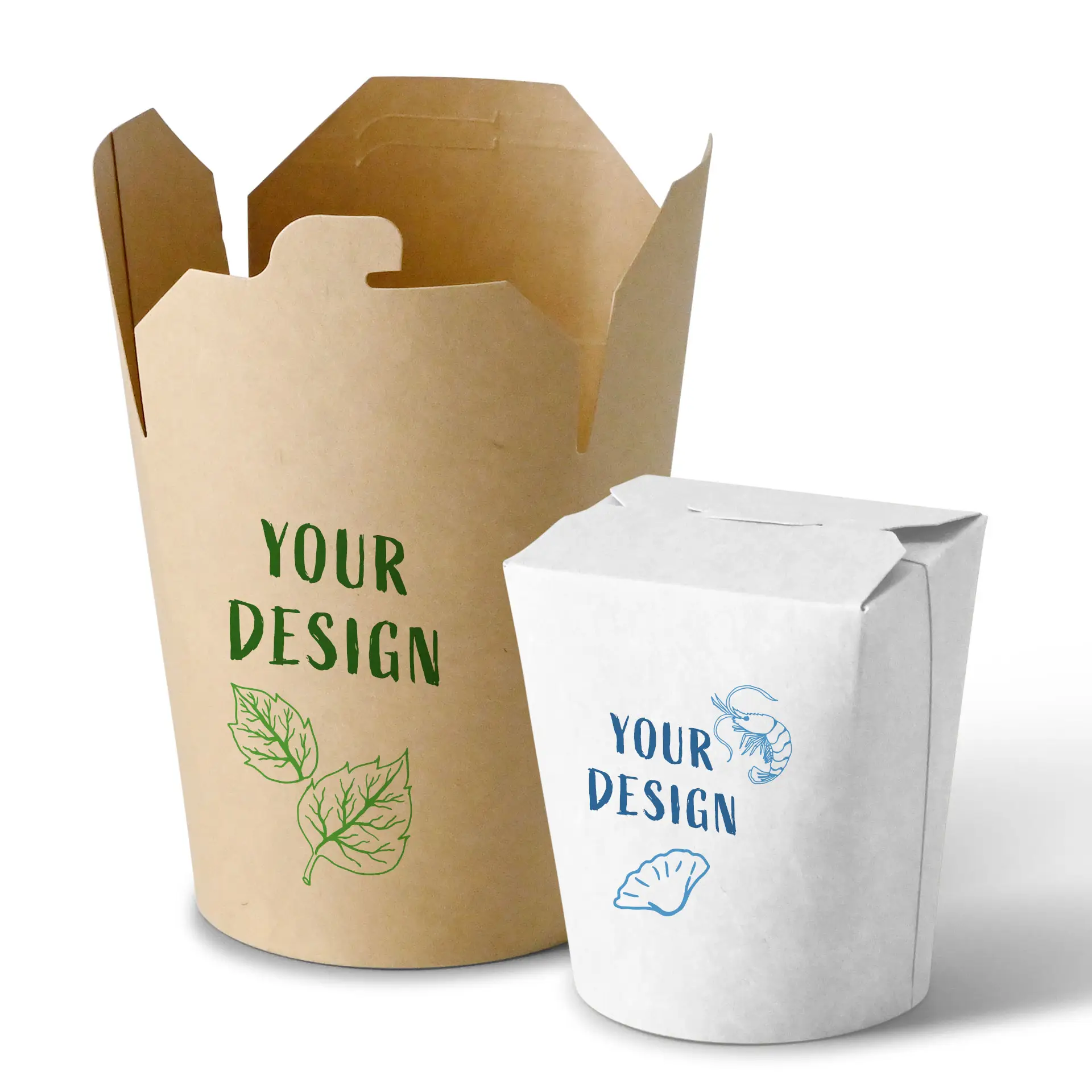 Bedrukte noedelboxen, 650 ml, wit, PE-coating