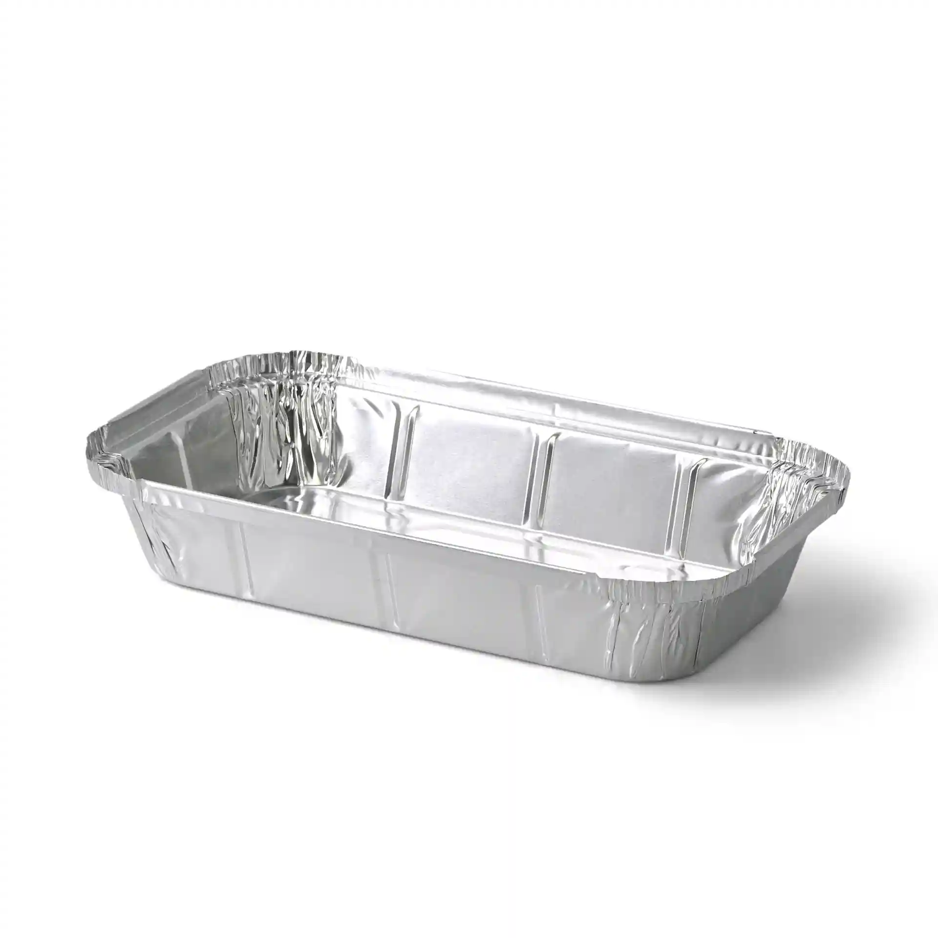 Rechthoekige aluminium container van 22,4 x 13,2 x 3,4 cm met een inhoud van 650 ml.