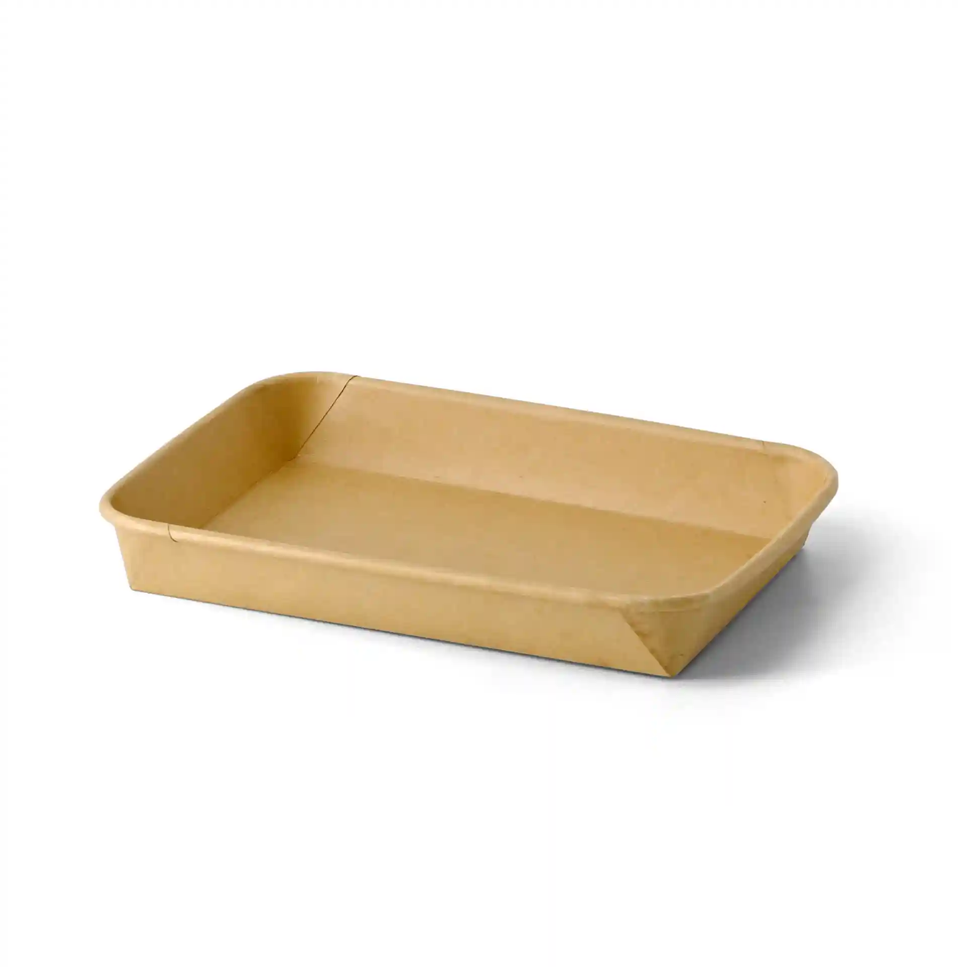 Bruine sushi-doos in rechthoekige vorm, 18,5 x 13 x 2,5 cm, met een PE-gecoate oppervlakte.