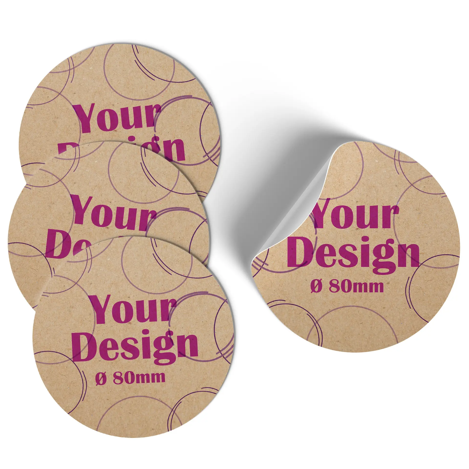 Een bruine ronde onderzetter met een groene toekanontwerp en een diameter van 8 cm.
