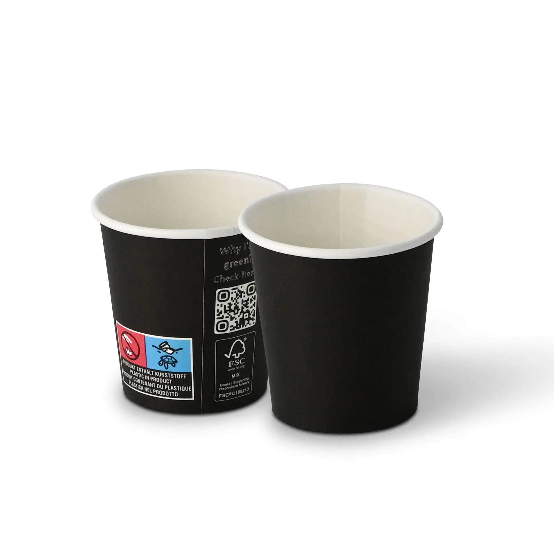 Pappbecher 100 ml / 4 oz, Ø 62 mm, einwandig, schwarz, PLA-beschichtet